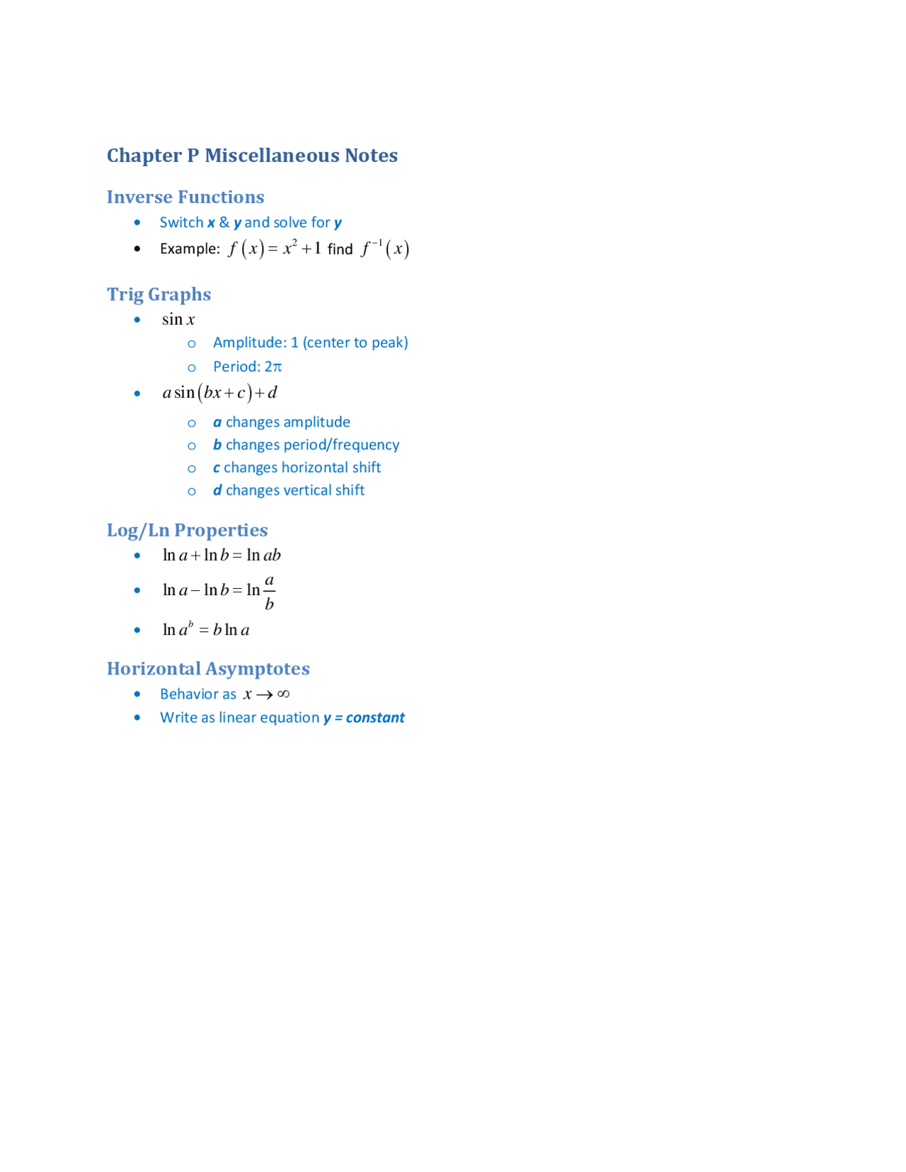 22 inverse functions derivatives | study notes... Inverse Functions - AP Calculus - Lecture Notes - Docsity