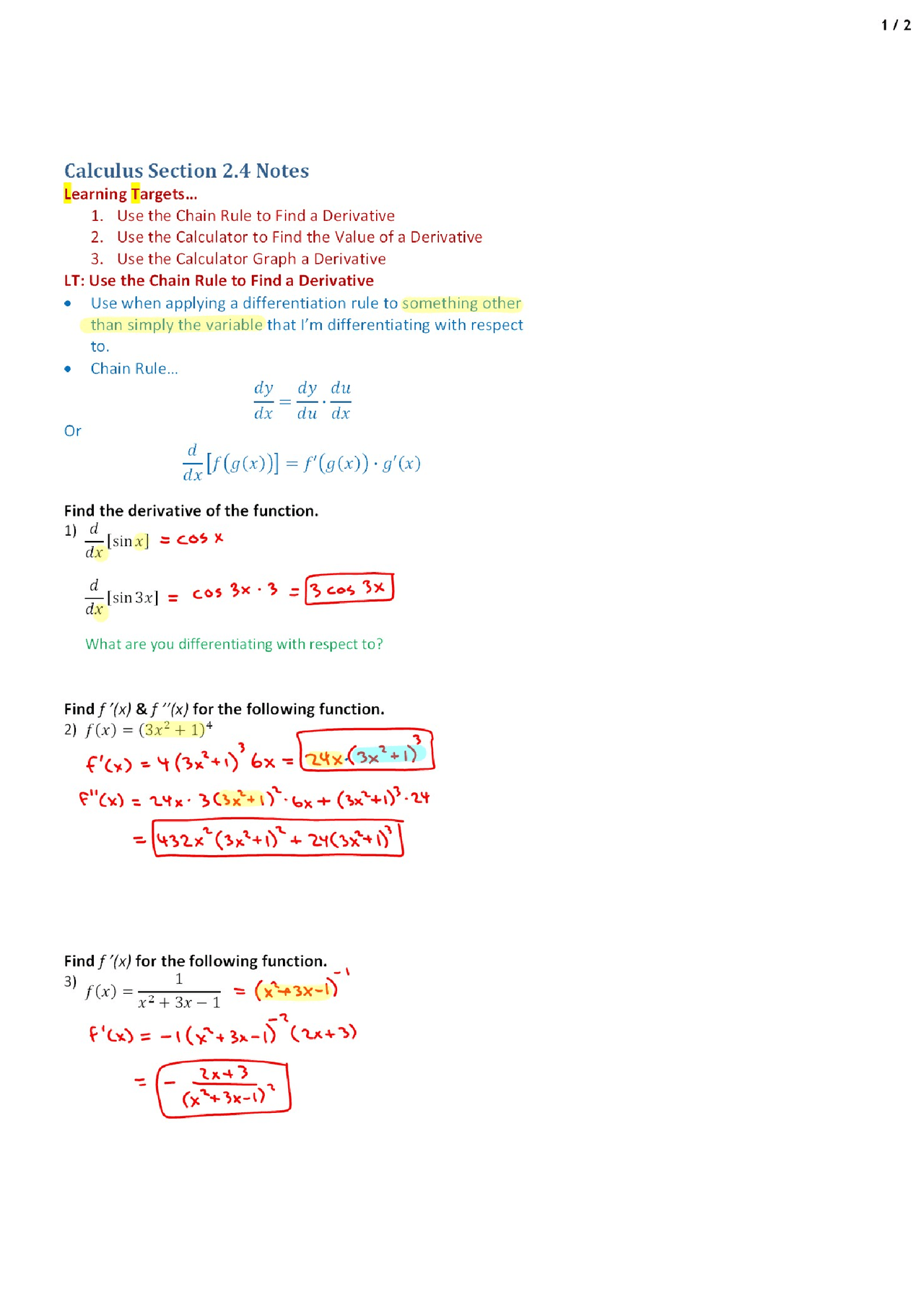 Calculator Graph - AP Calculus - Lecture Notes - Docsity