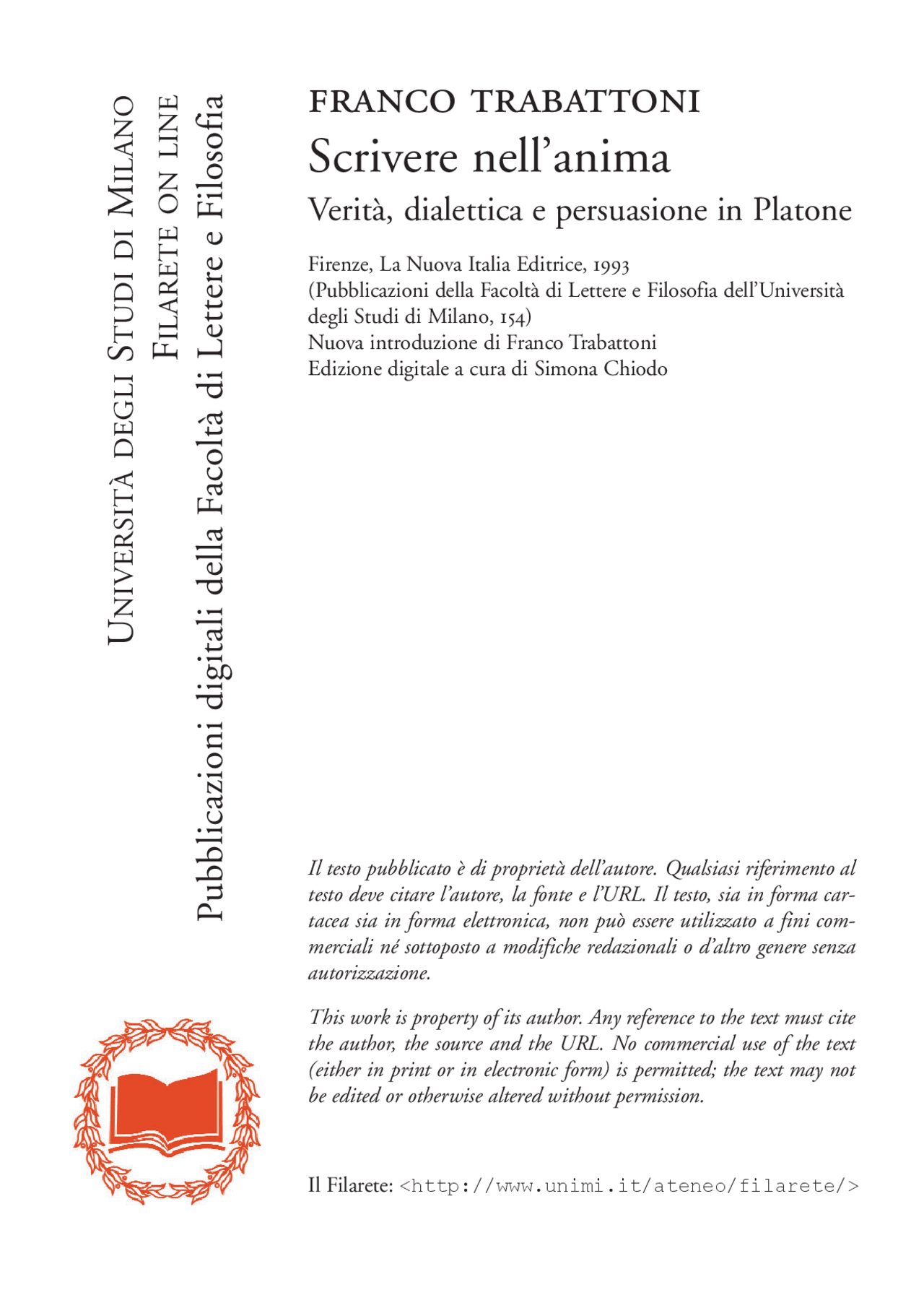Trabattoni Franco - Scrivere nell'anima - Filosofia antica ...