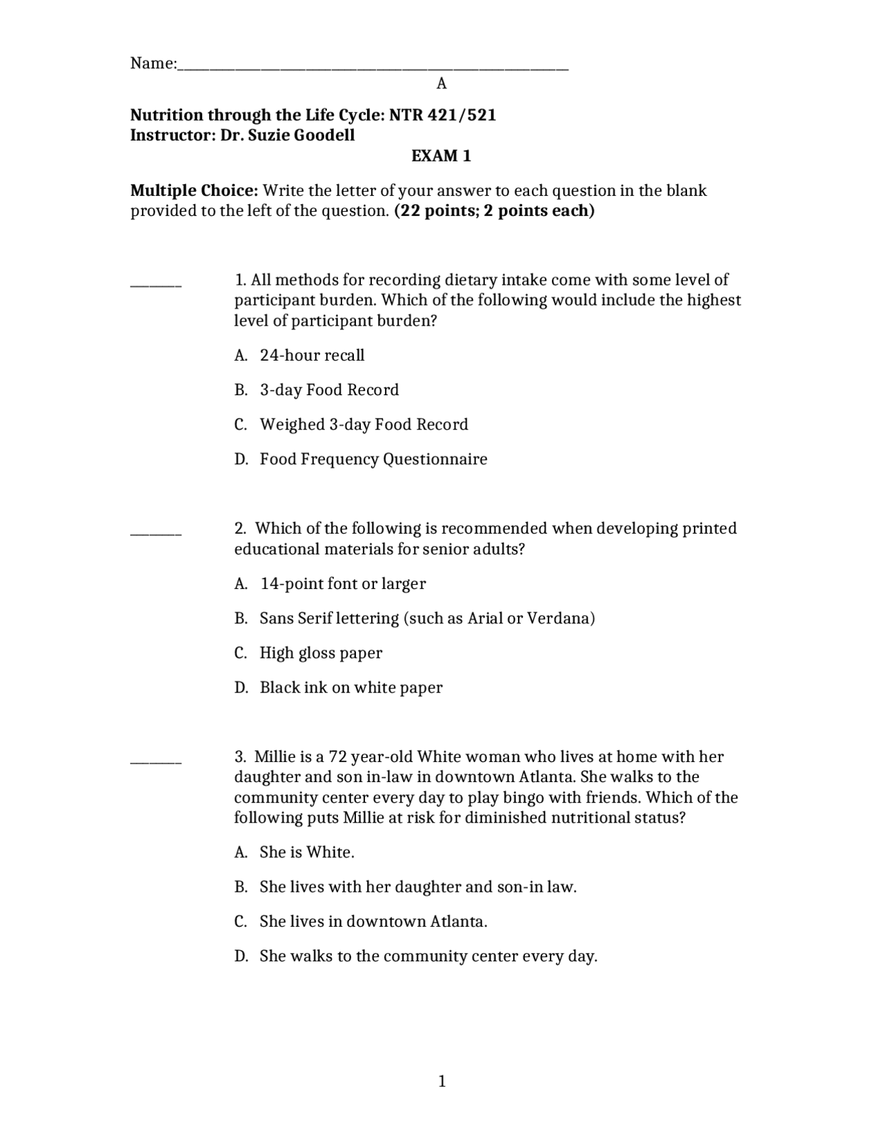 Exam 1 - Nutrition Through the Life Cycle - Notes | NTR 421 | Exams ...