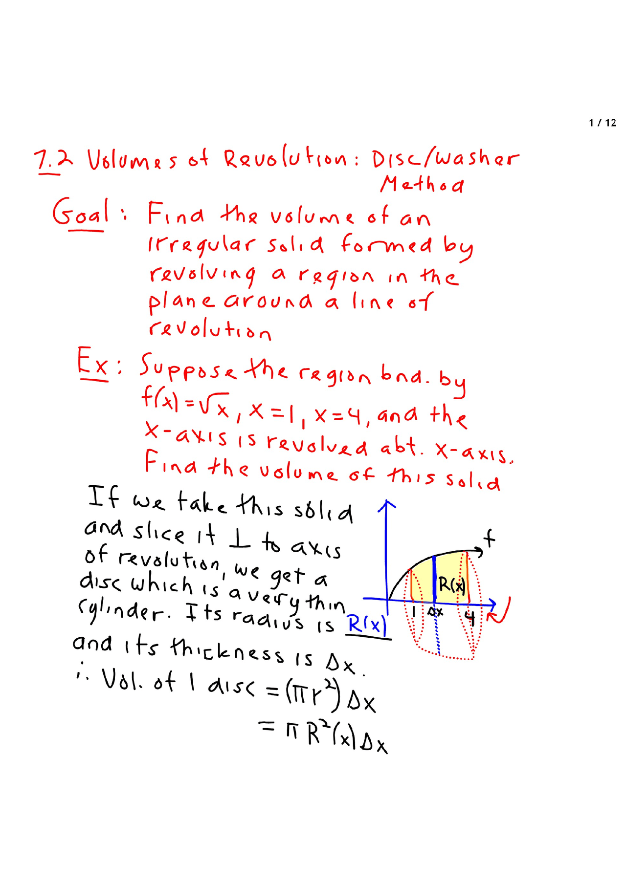 ap calculus ab - volume of solid of revolution (disk... Volume of Revolution - AP Calculus BC - Lecture Notes - Docsity