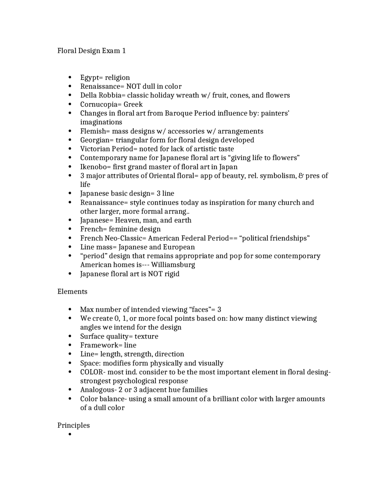 Notes on Floral Design Examination 1 Elements and Principles HORT