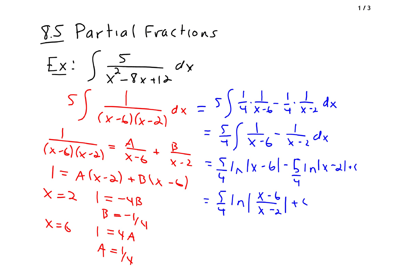 Partial Fractions Examples Problem Partial Fractions - AP Calculus BC - Lecture Notes - Docsity