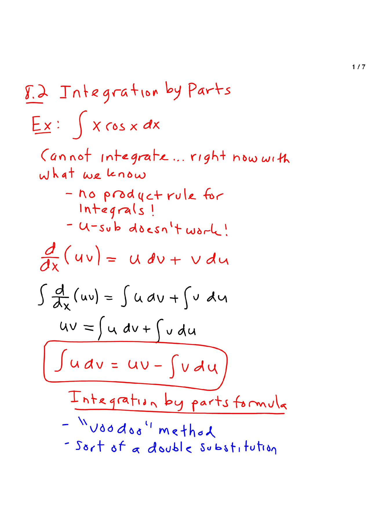 Parts Integration - AP Calculus BC - Lecture Notes - Docsity