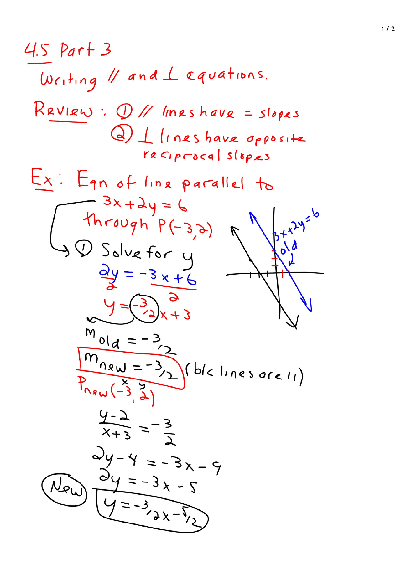 Parallel Line Equation - Intermediate Algebra - Lecture Handout - Docsity