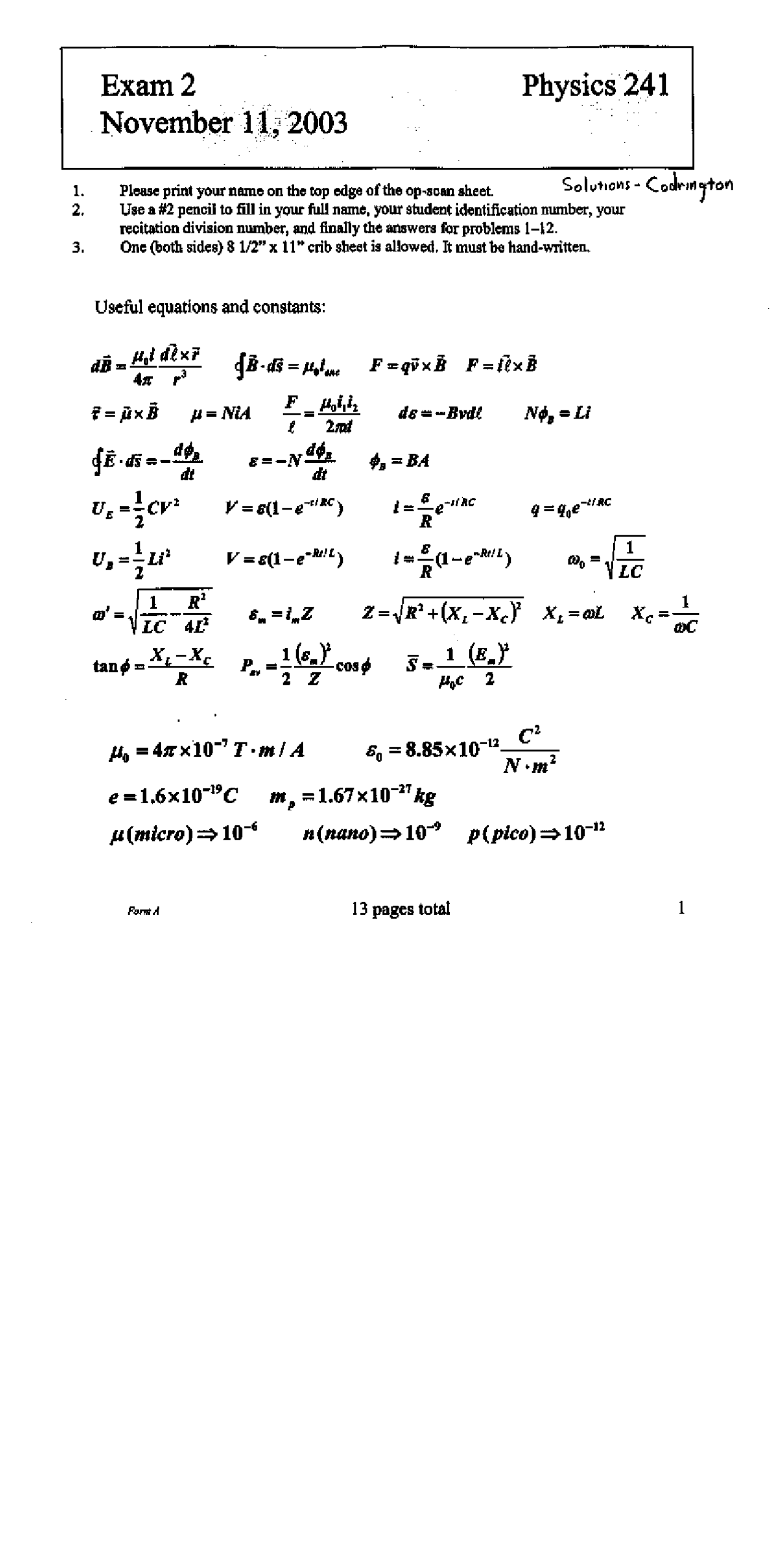 Circuit for Charging Capacitor - Electricity and Optics - Solved Exam ...