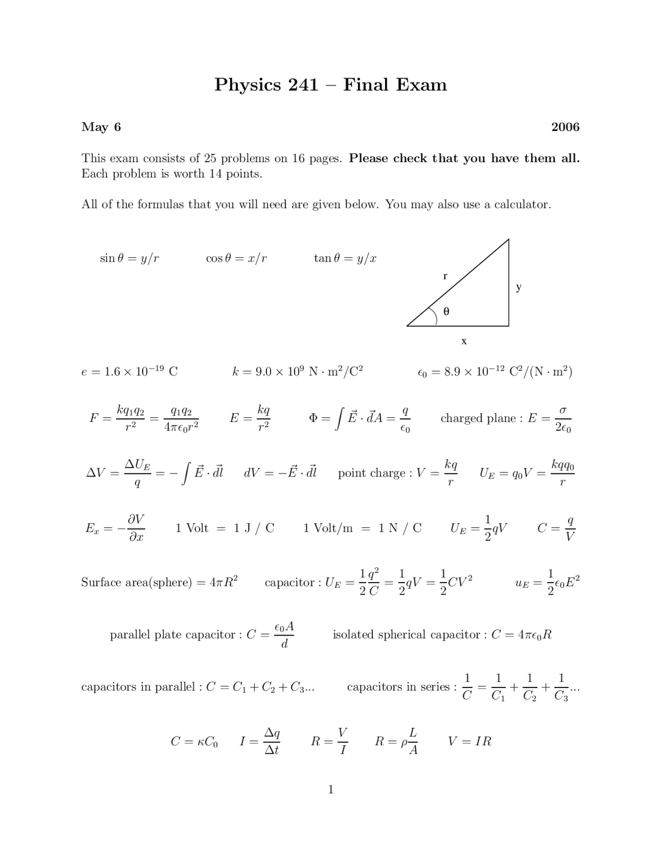 Converging Lens - Electricity and Optics - Exam Paper - Docsity