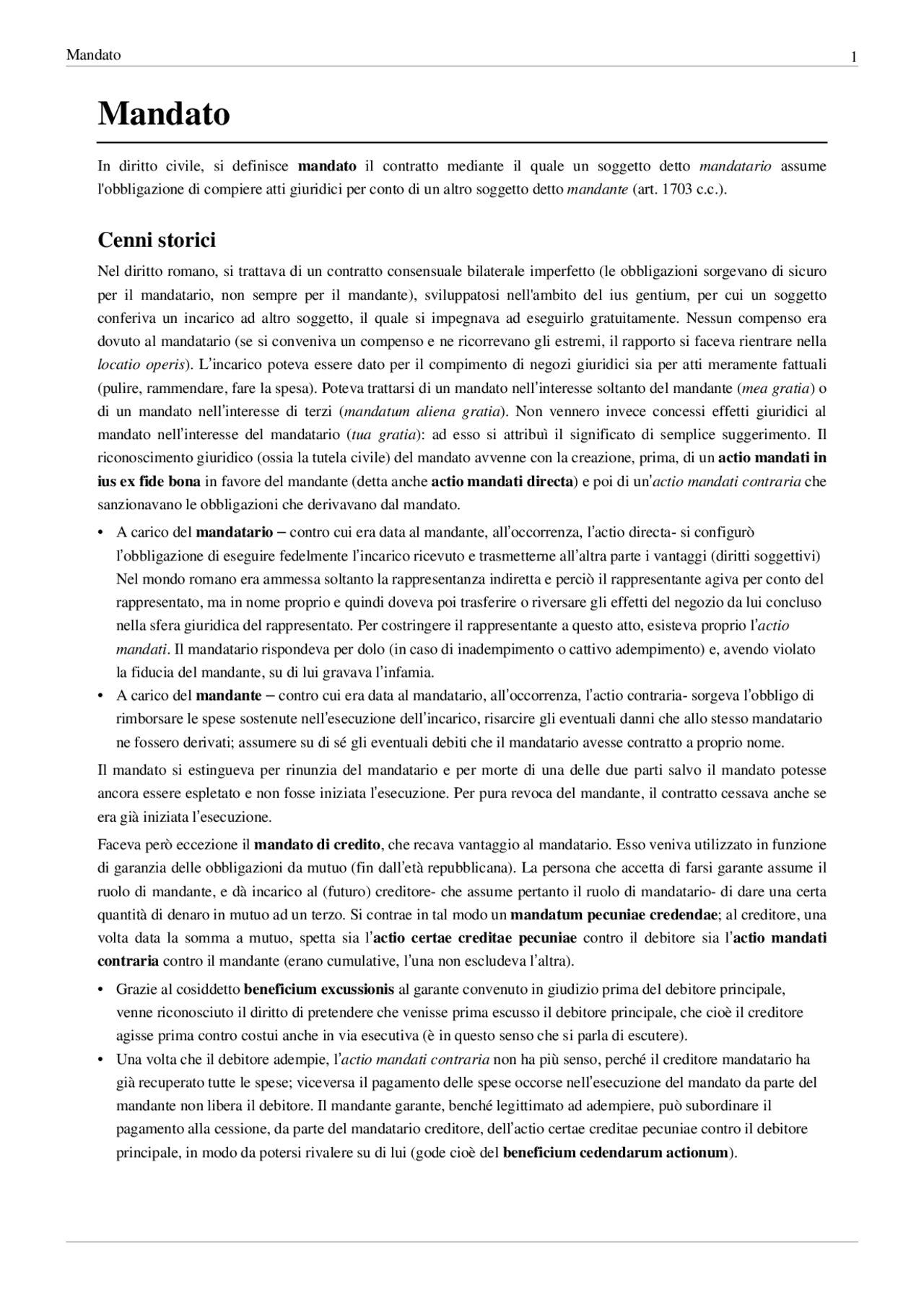 Mandato - Il concetto di mandato - Appunti - Diritto civile - Docsity