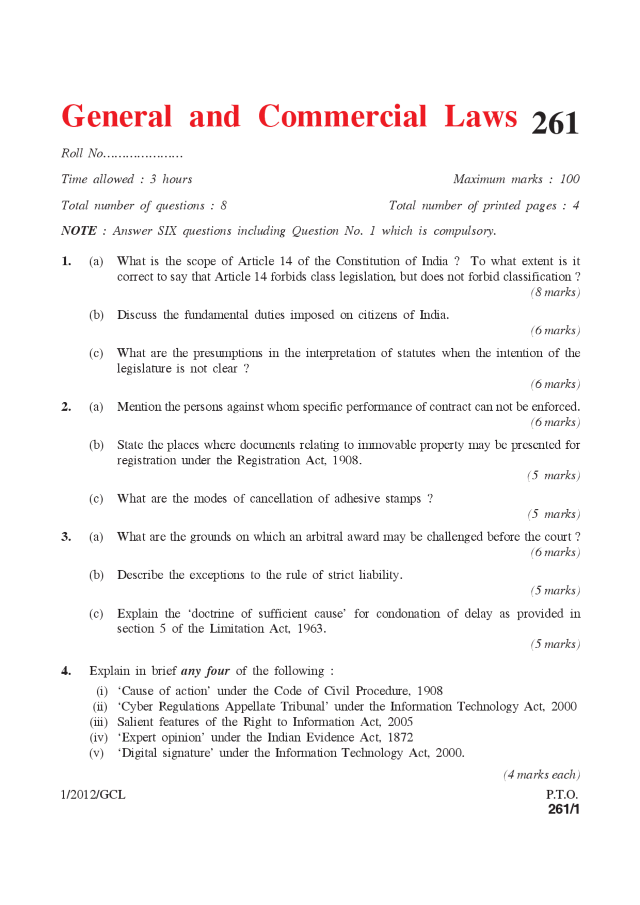 Class Legislation - General and Commercial Laws - Exam | Exams Law ...