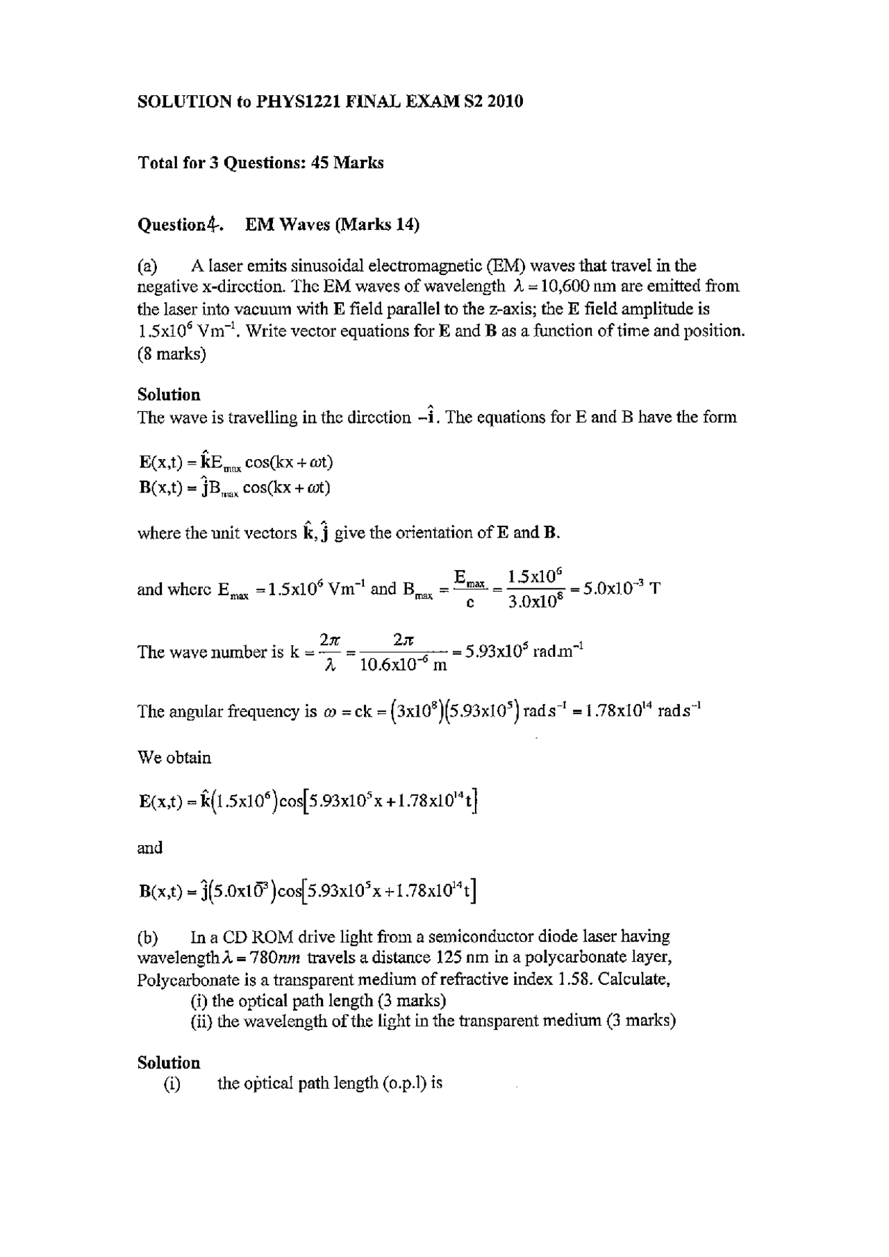 Wavelet Model Question Paper Waves of Wavelength - Physics - Solved Paper - Docsity