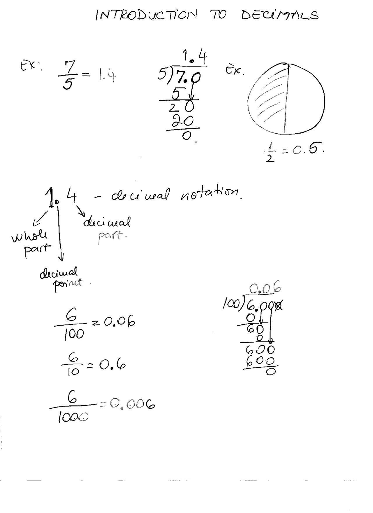 Introduction to Decimals - Pre Algebra - Lecture Notes - Docsity
