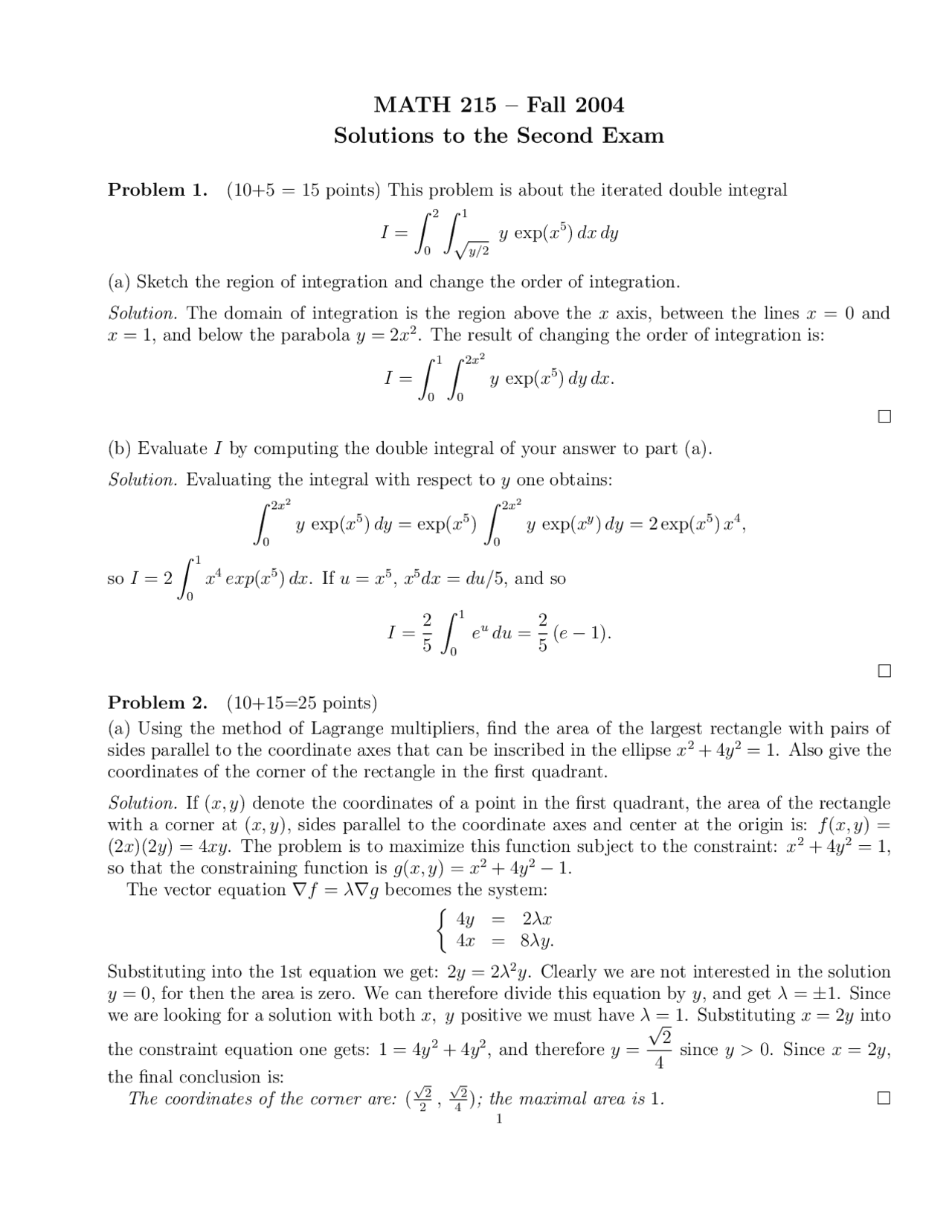 Iterated Double Integral Multivariable Calculus Solved Past Paper Docsity