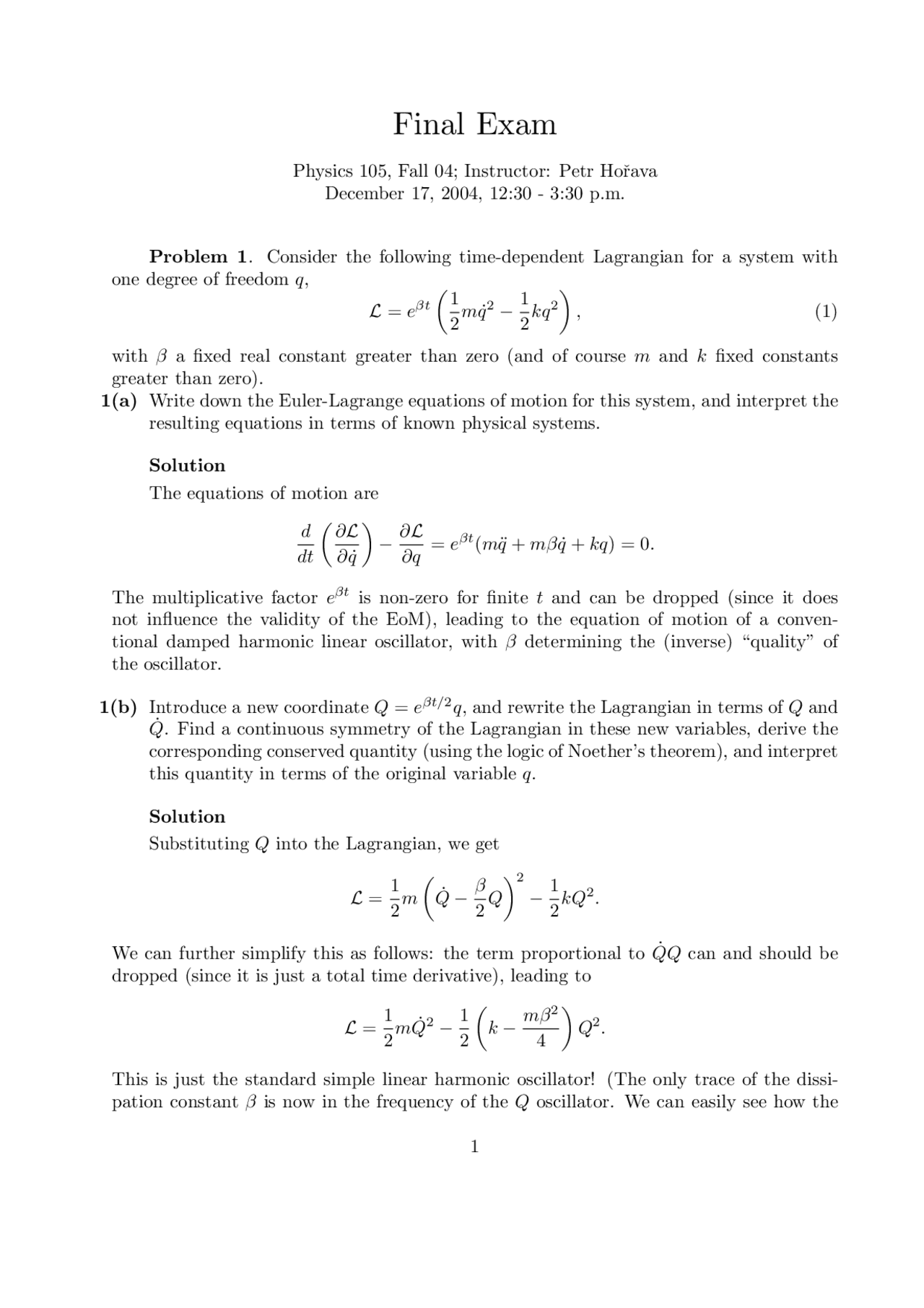 Time Dependent Lagrangian Analytic Mechanics Solved Paper Docsity