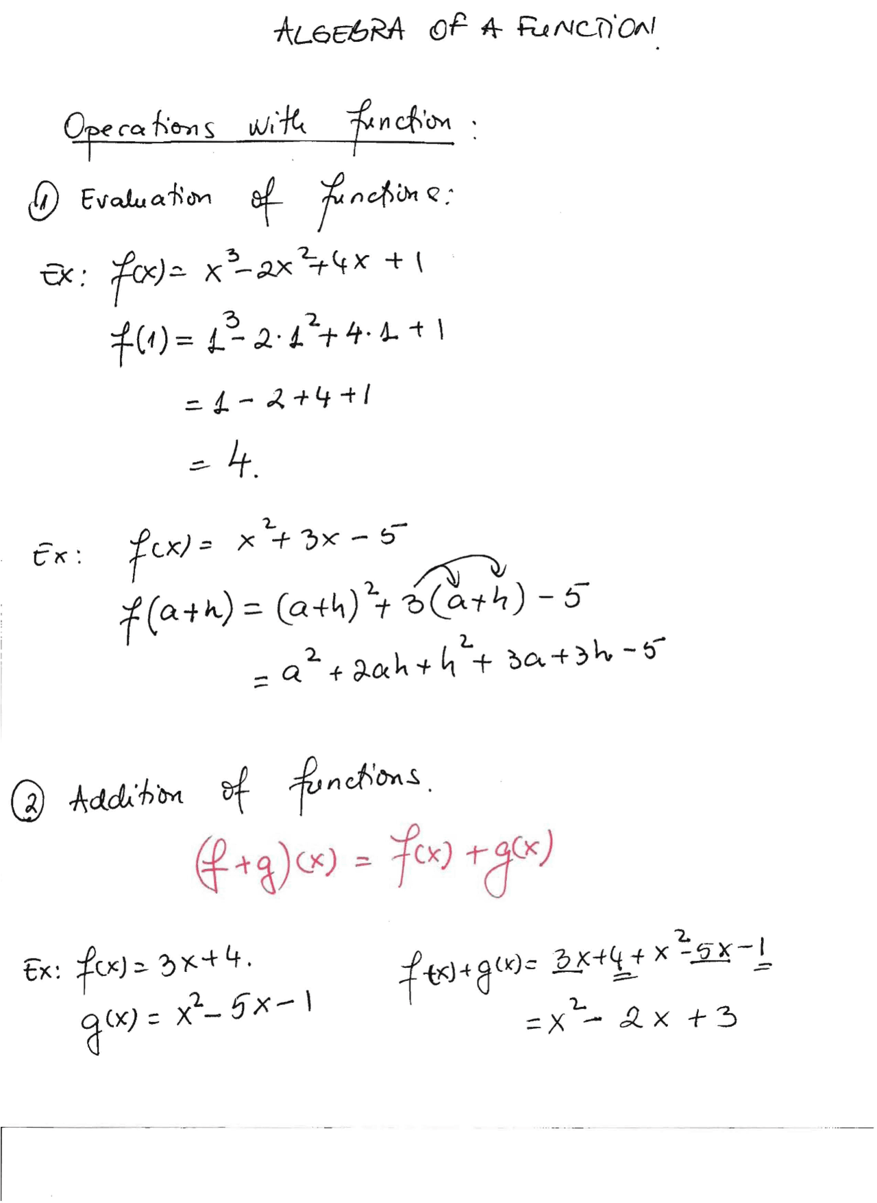 Algebra of a Function - Business Calculus - Lecture Notes - Docsity