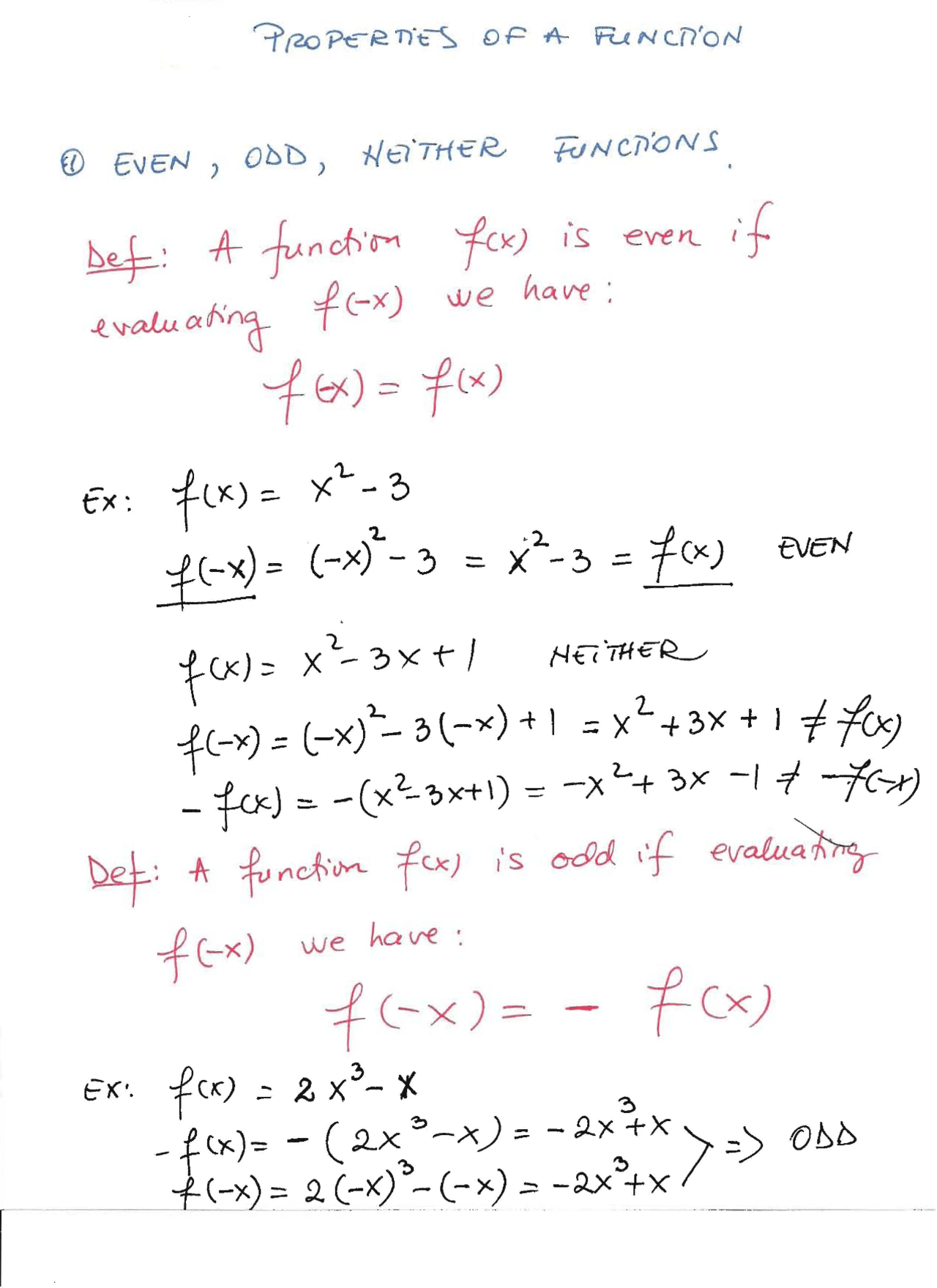 Properties of a Function - College Algebra - Lecture Notes - Docsity