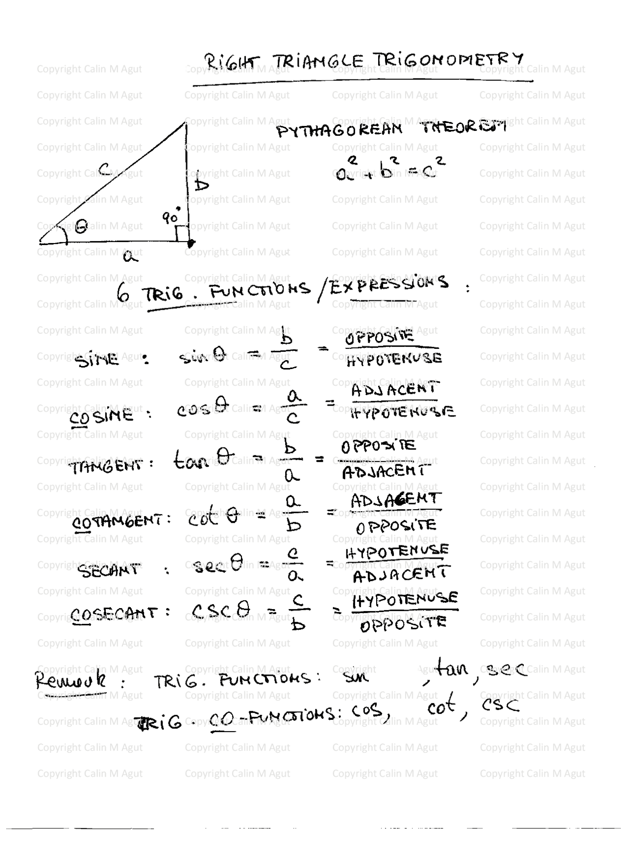 Right Triangle Trigonometry - Trigonometry - Lecture Notes - Docsity