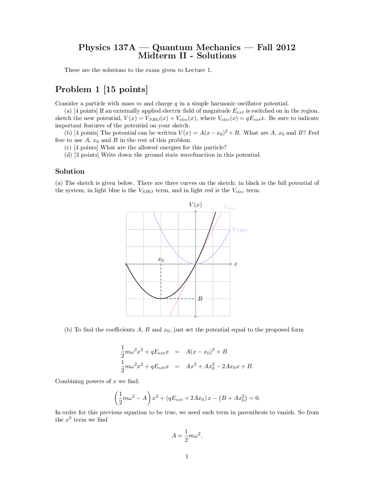 Harmonic Oscillator Potential - Quantum Mechanics - Solved Past Paper ...