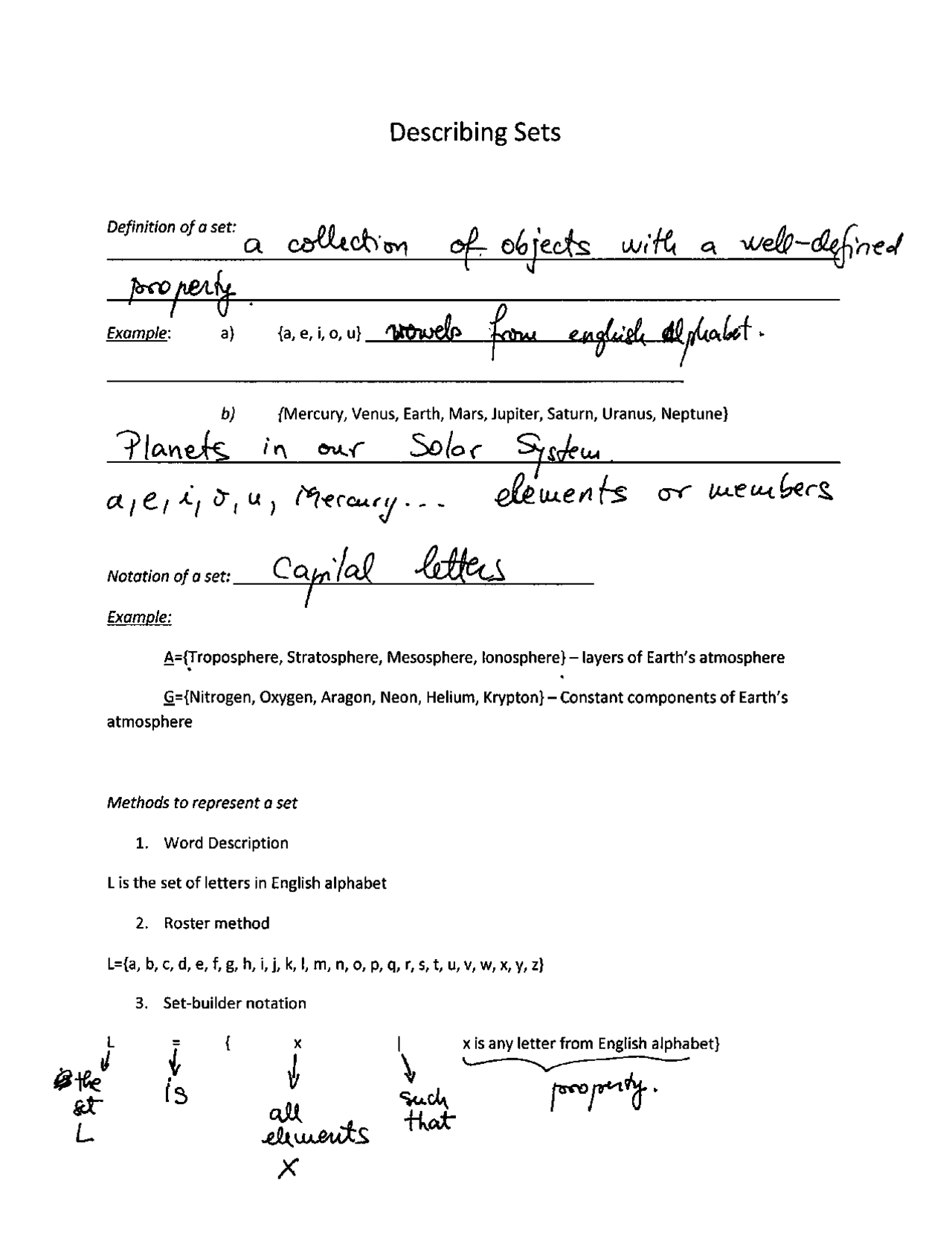 Describing Sets - Fundamental Of Mathematics - Lecture Notes - Docsity