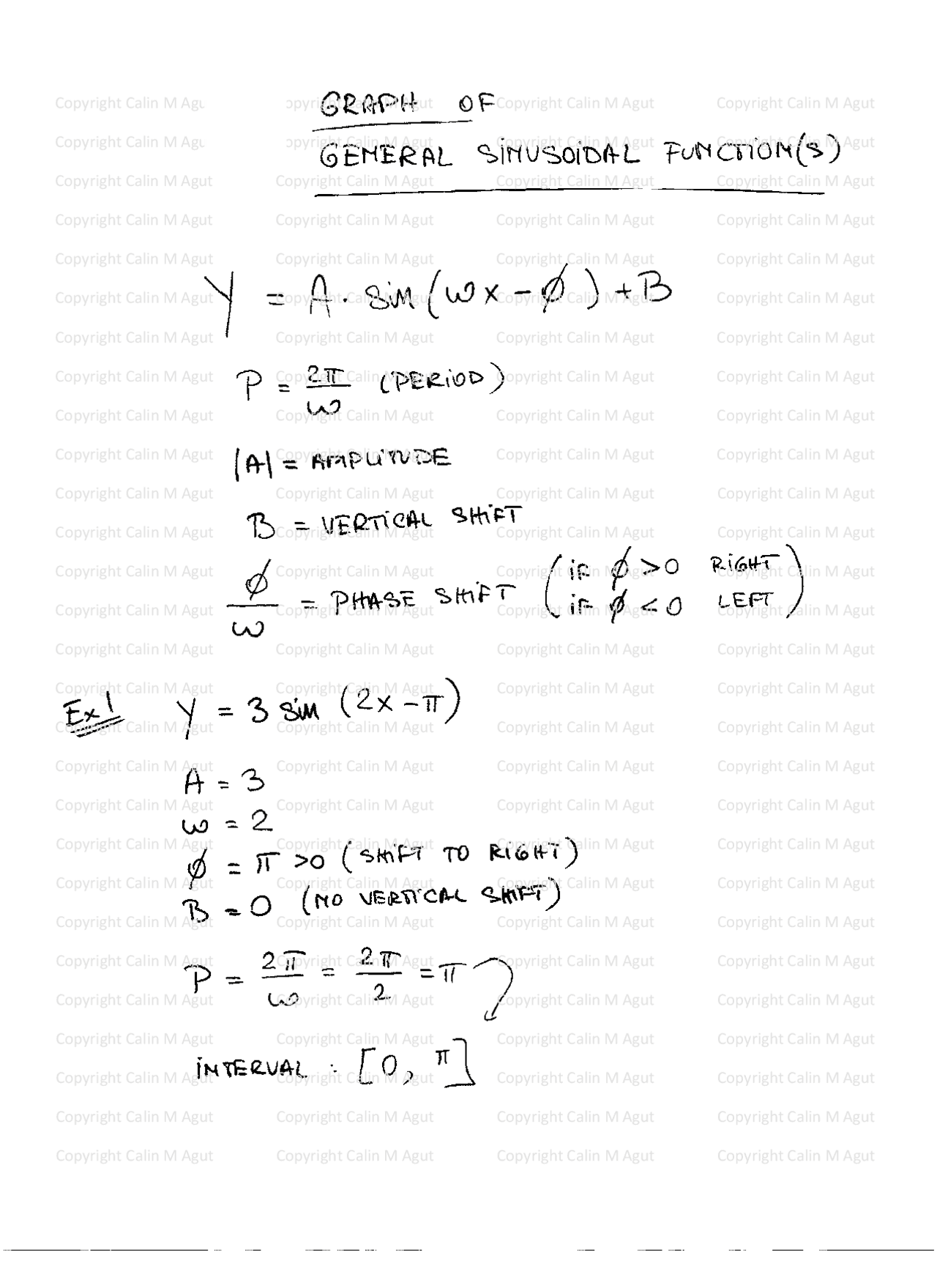 Graphs of General Sinusoidal Fcts - Trigonometry - Lecture Notes - Docsity