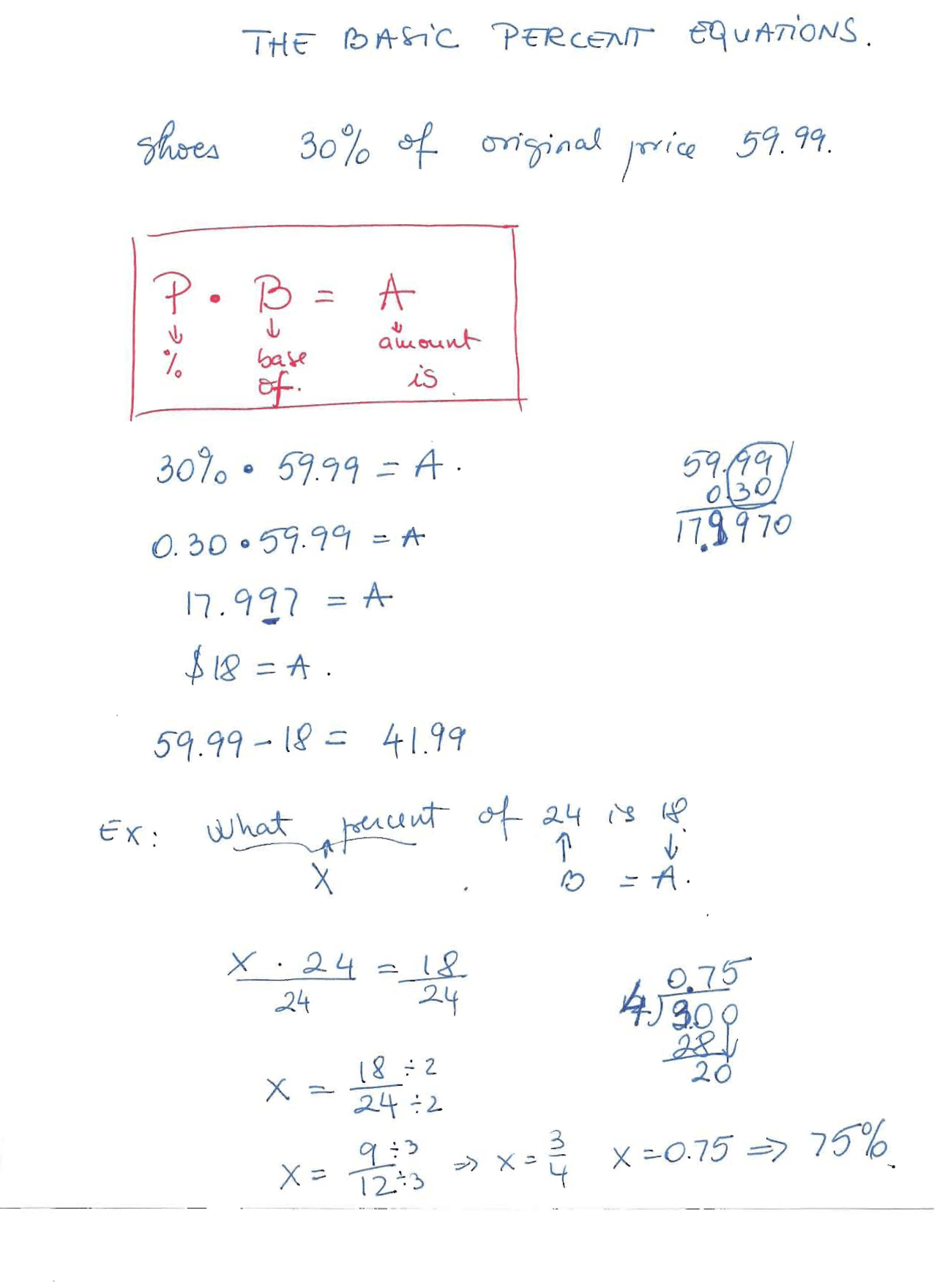 Basic Percent Equations - Pre Algebra - Lecture Notes - Docsity