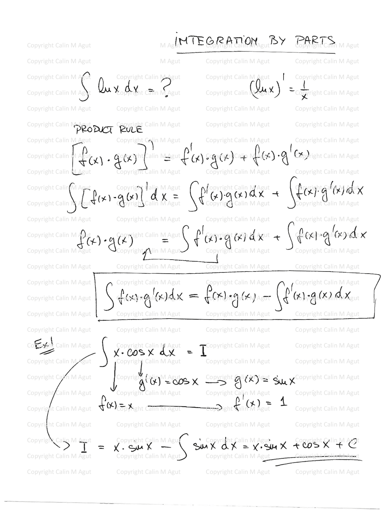 Integration by Parts - Calculus - Lecture Notes - Docsity
