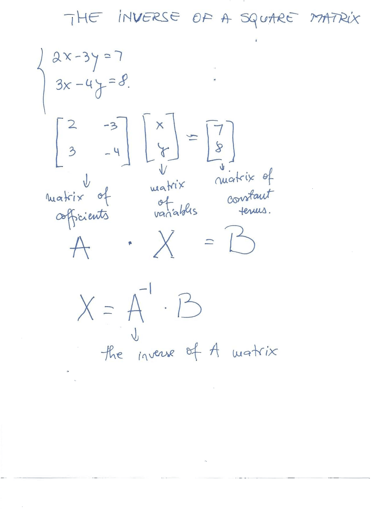 Inverse of a Square Matrix - Finite Mathematics - Lecture Notes - Docsity