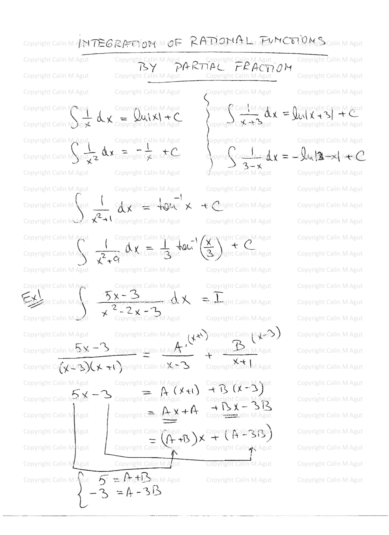 Integration of Rational Functions - Calculus - Lecture Notes - Docsity