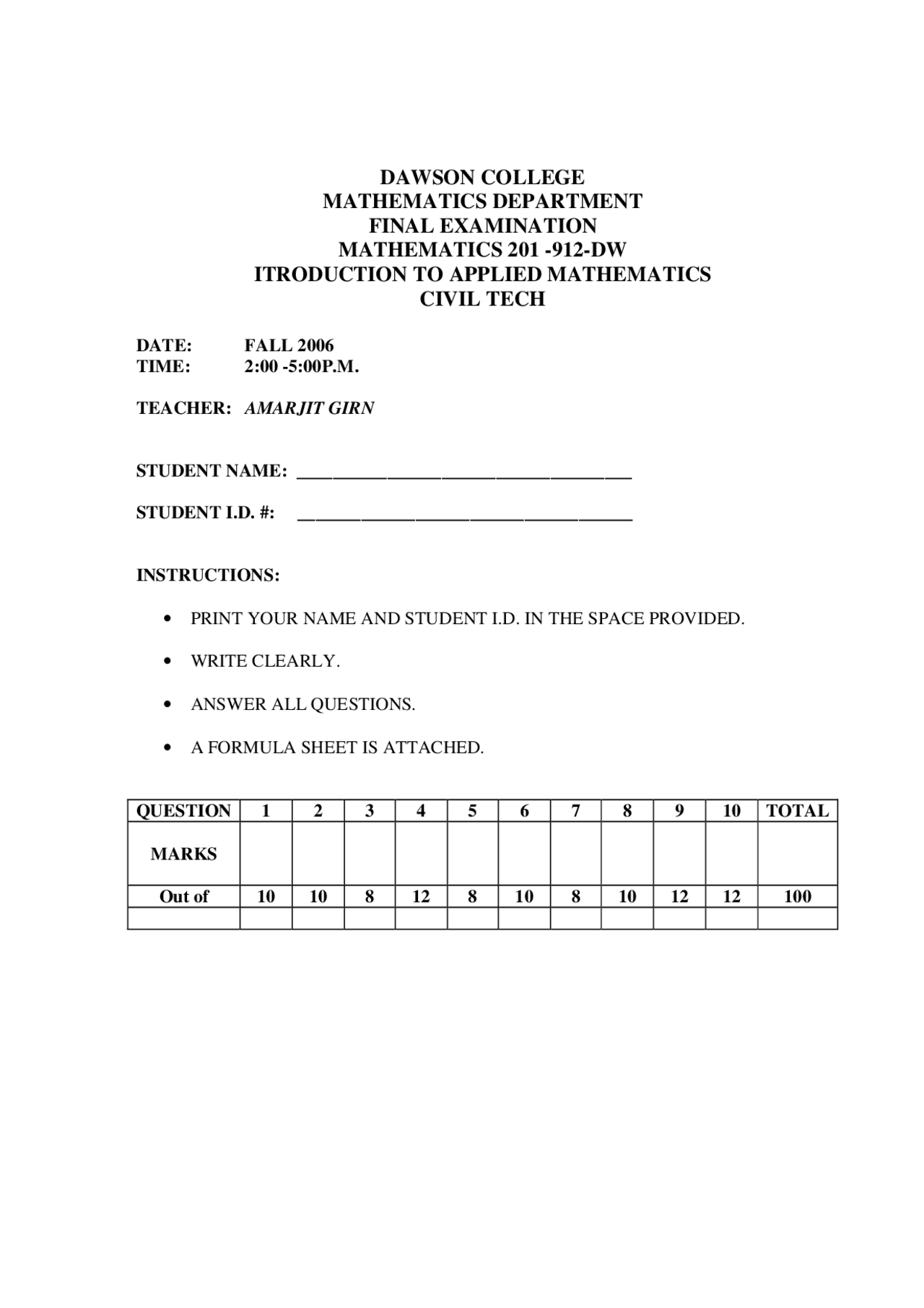 Web Material - Applied Maths - Exam - Docsity