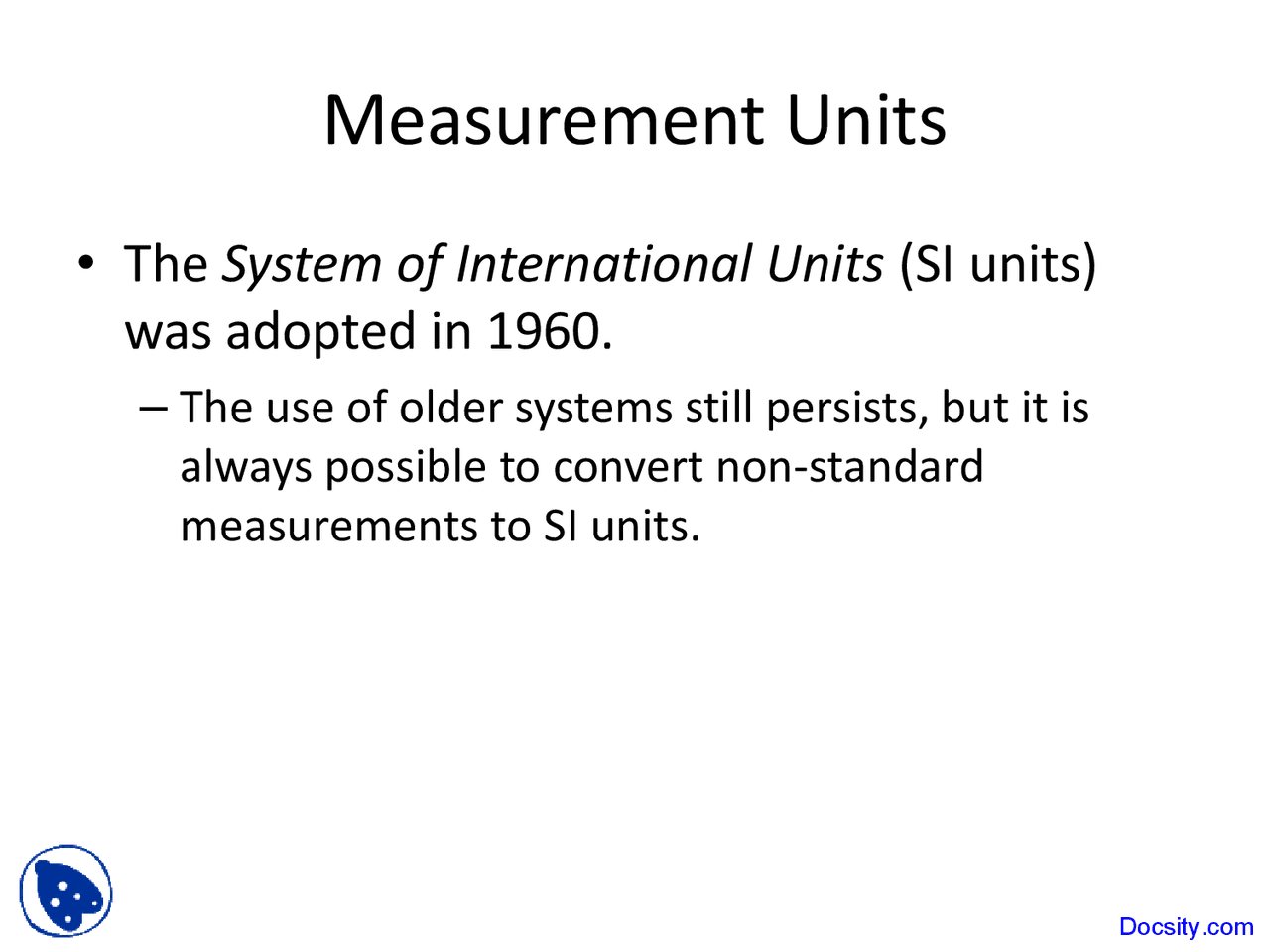 Measurement Units Fundamentals of Applied Lecture