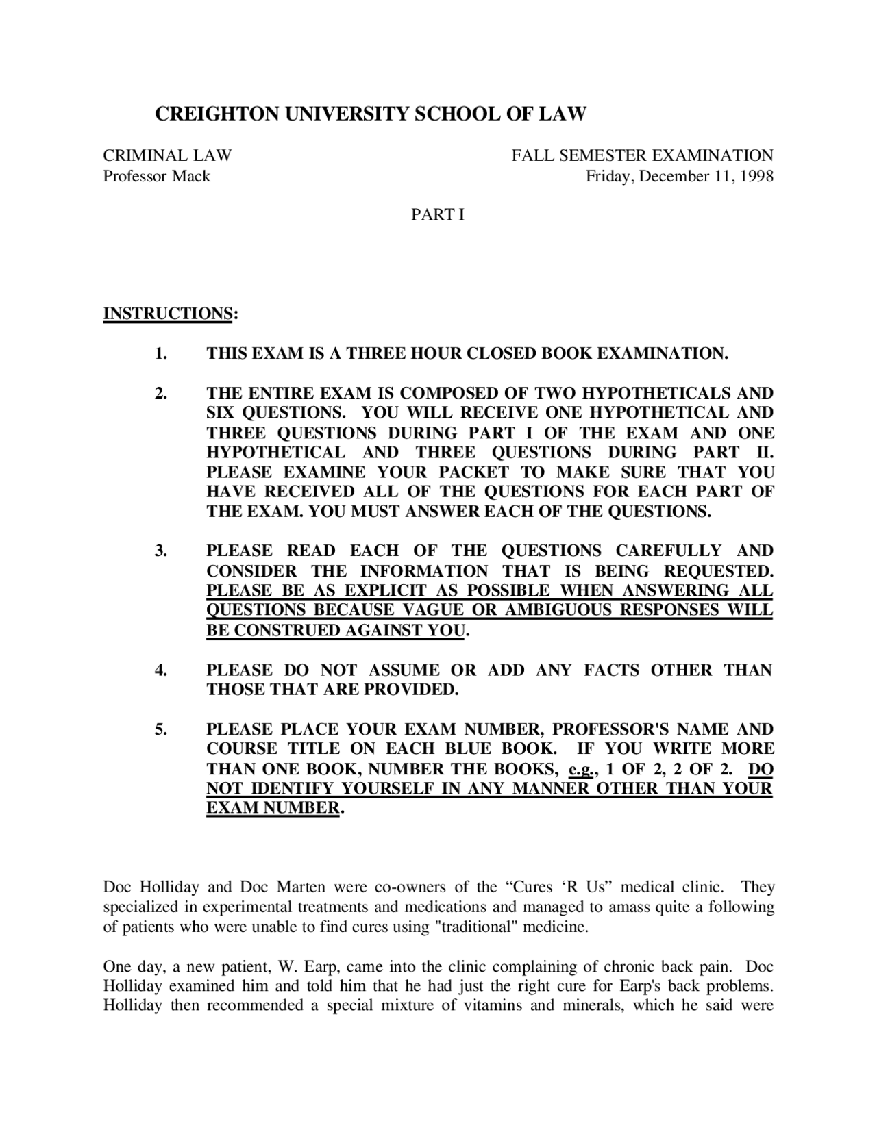 Theories to Support Charges - Criminal Law - Past Paper - Docsity