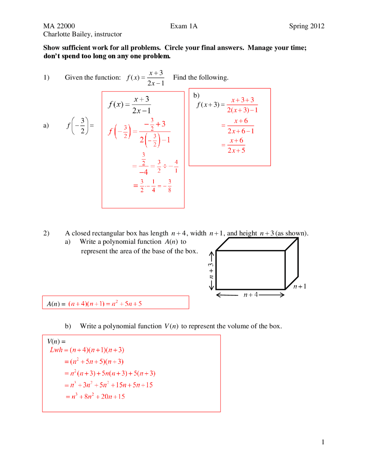 Function - Introduction to Calculus - Solved Exam - Docsity