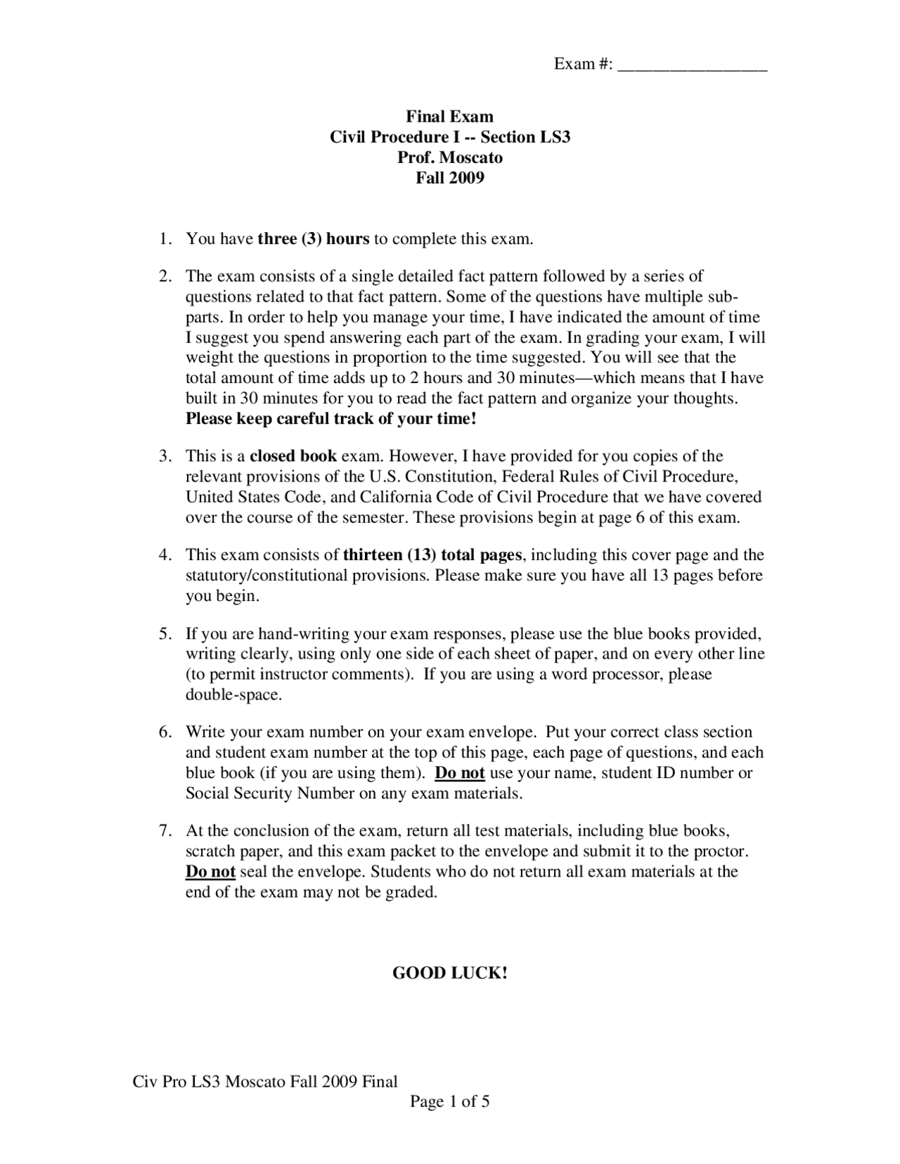 Temporary Reassignment - Civil Procedure - Past Exam - Docsity