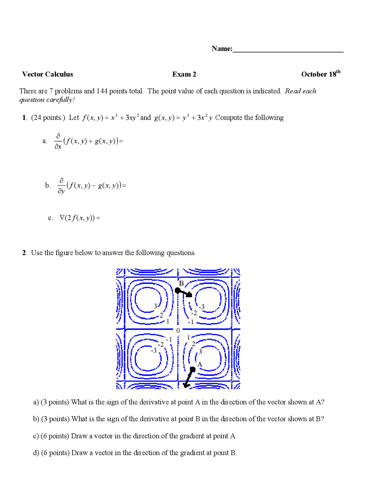 Vector Differentiation Questions Derivative - Vector Calculus - Exam - Docsity