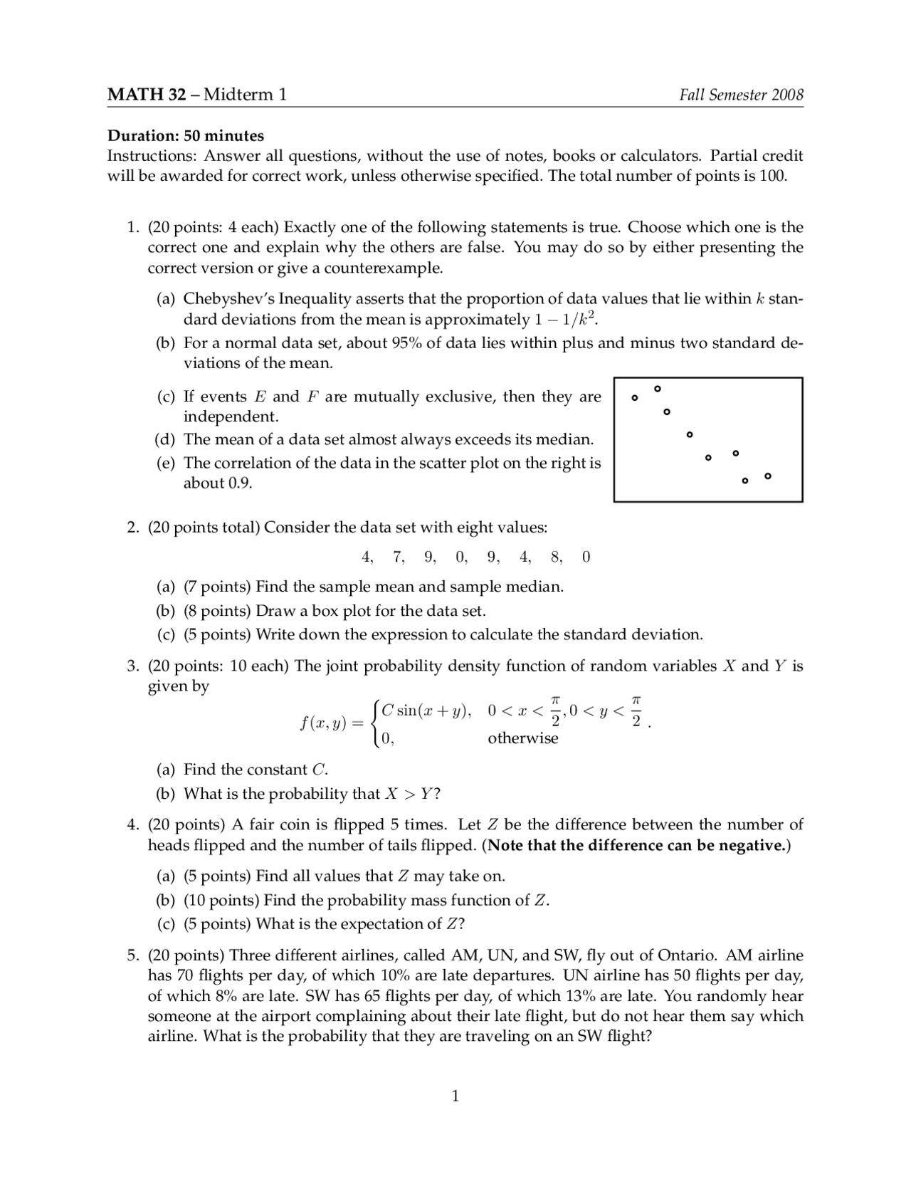 Statistics Probability Exam Probability - Probability and Statistics - Exam - Docsity