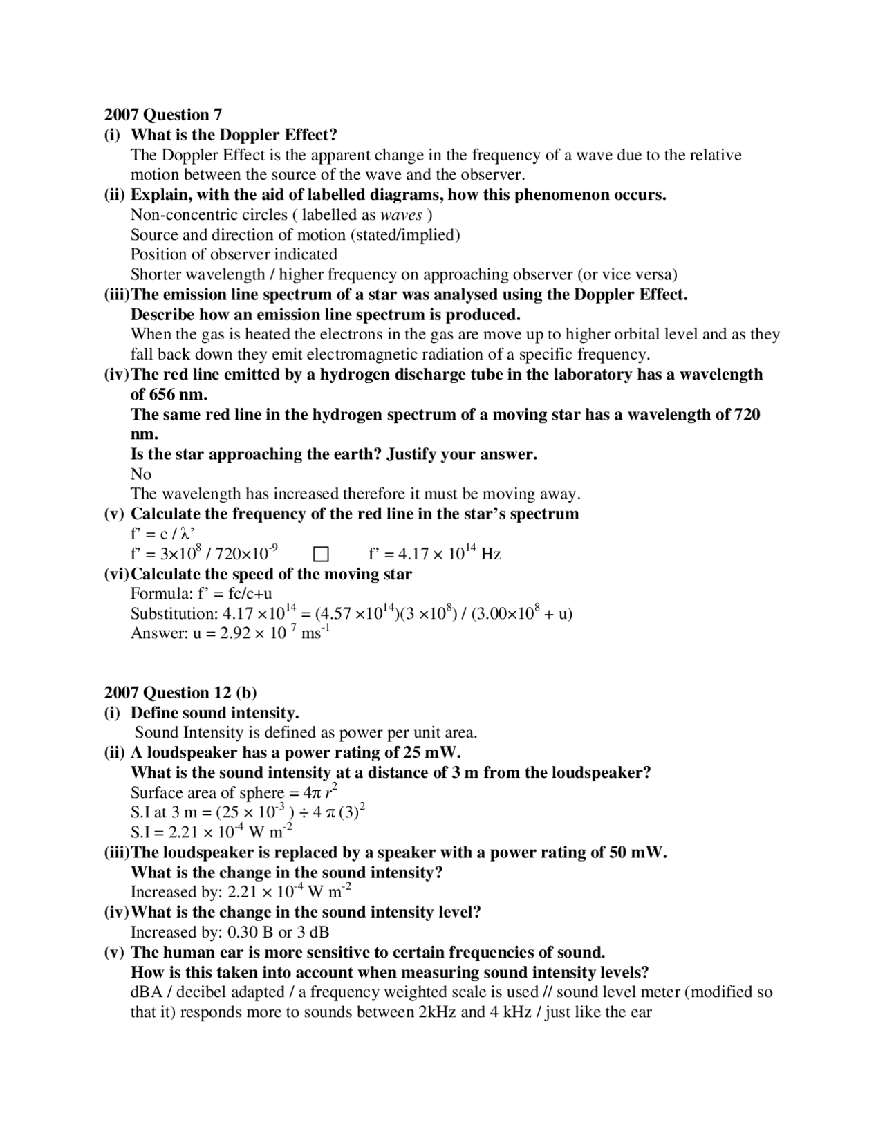 Doppler Effect - General Physics - Solved Exam - Docsity