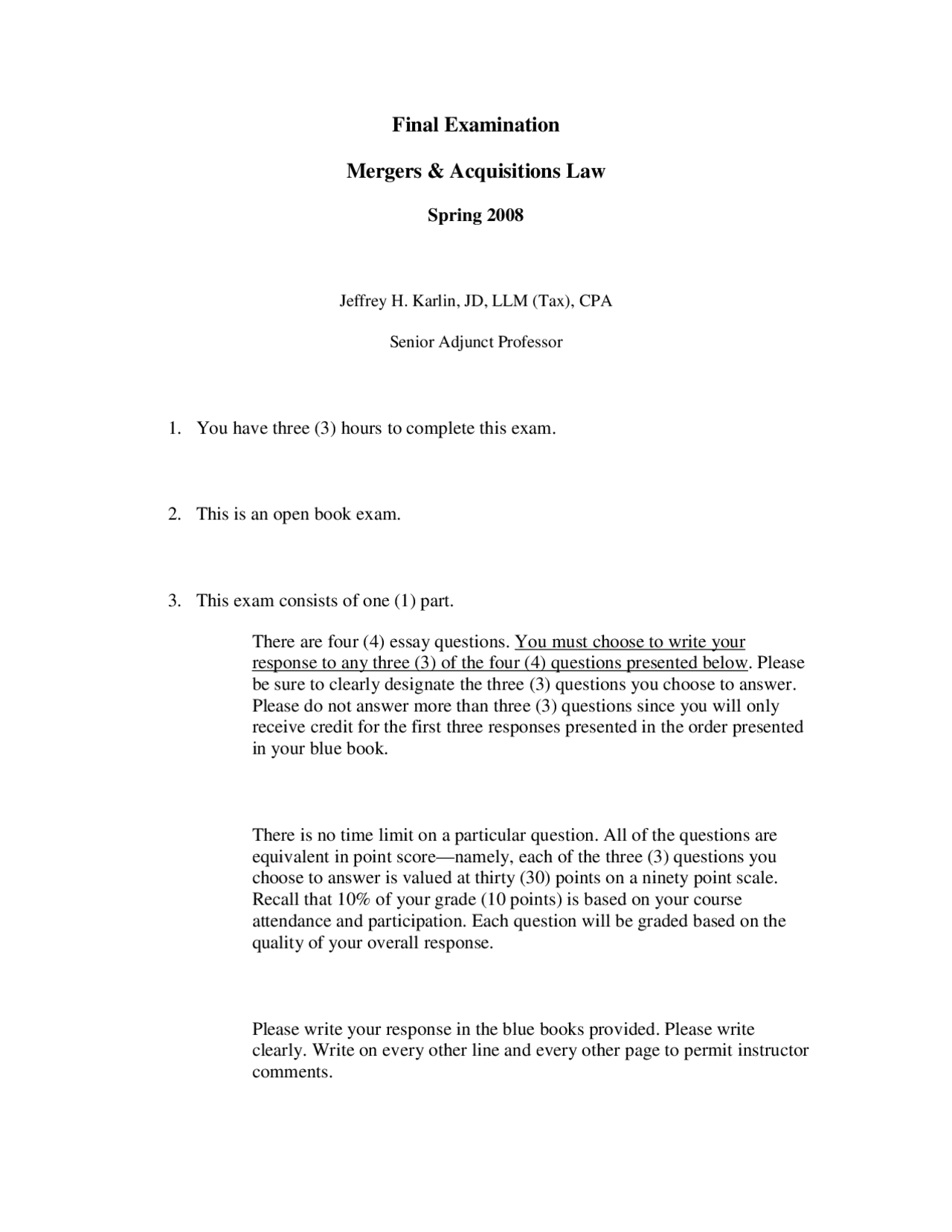 Bear Hug Letter Mergers and Acquisitions Past Exam Docsity