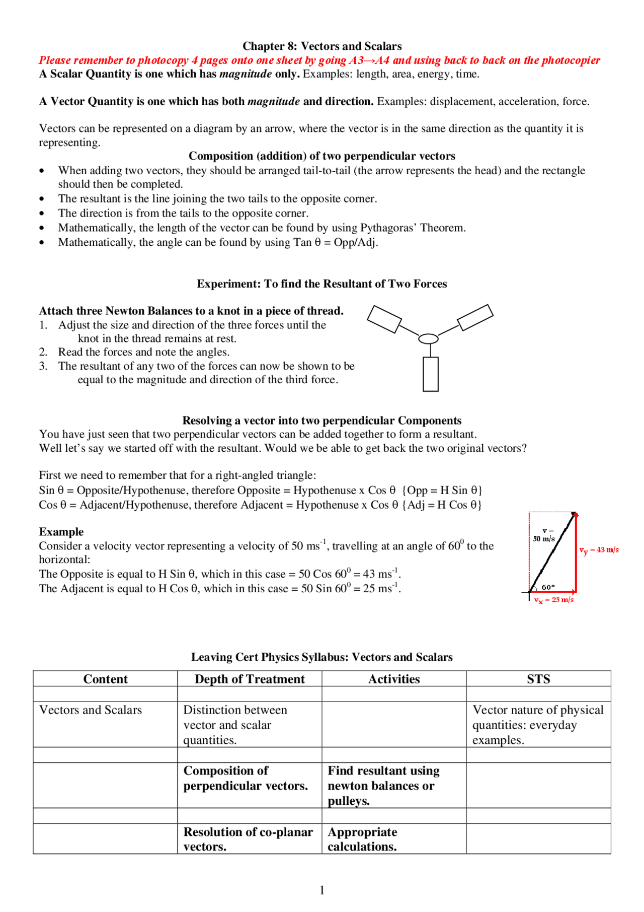 Vectors and Scalars - General Physics - Lecture Notes - Docsity