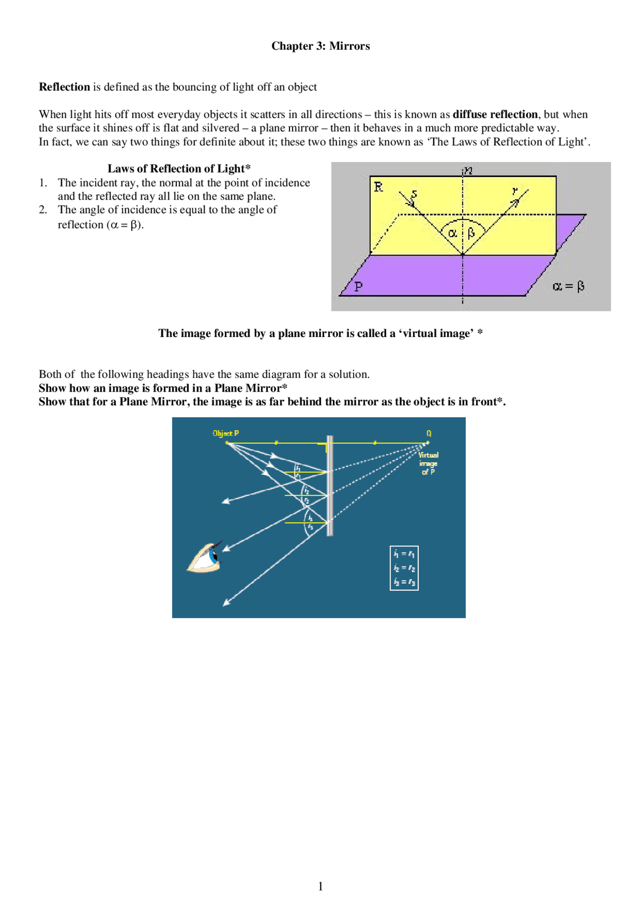 One Way Mirror Study Guide Mirrors - General Physics - Lecture Notes - Docsity