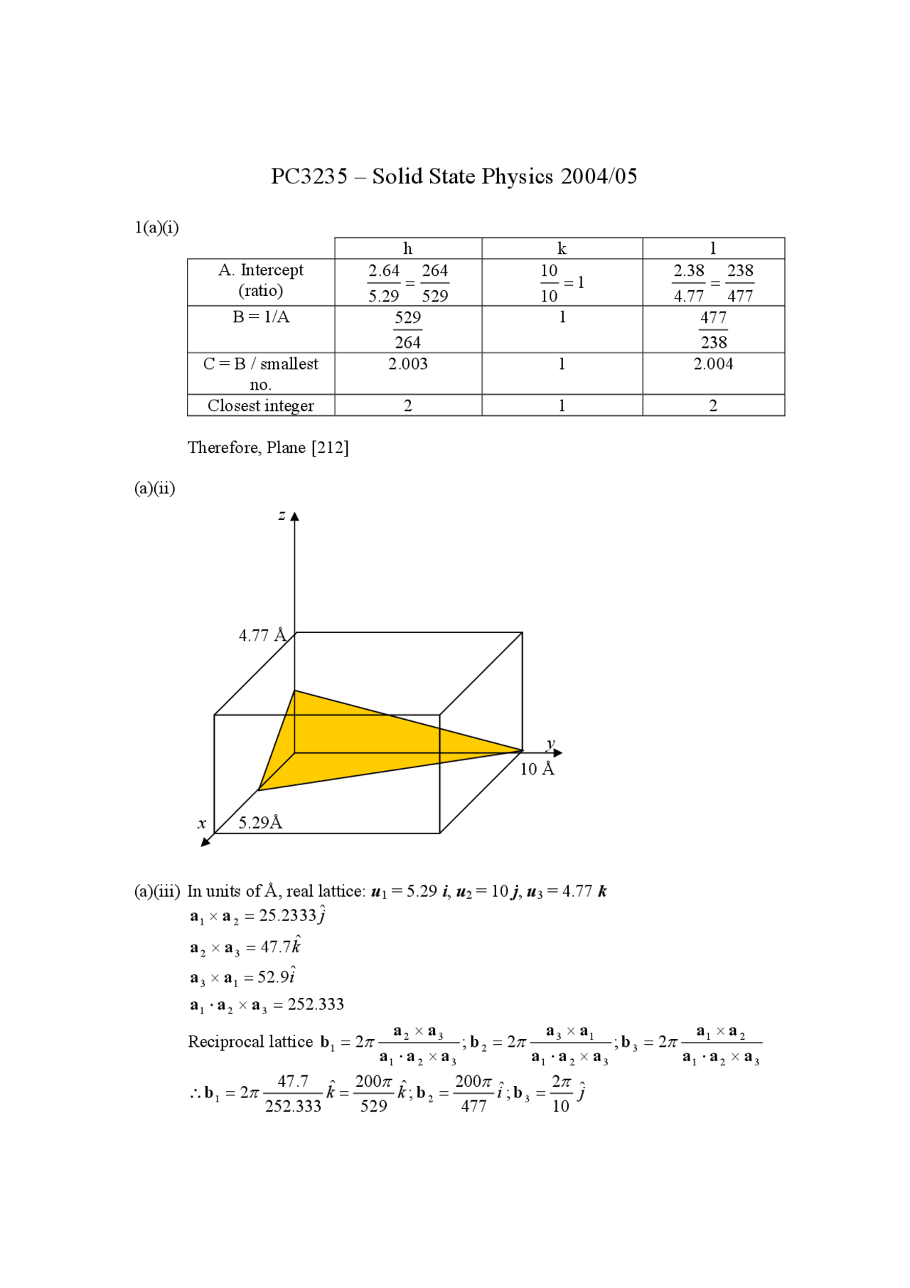 Reciprocal Lattice - Solid State Physics - Solved Past Exam | Exams ...