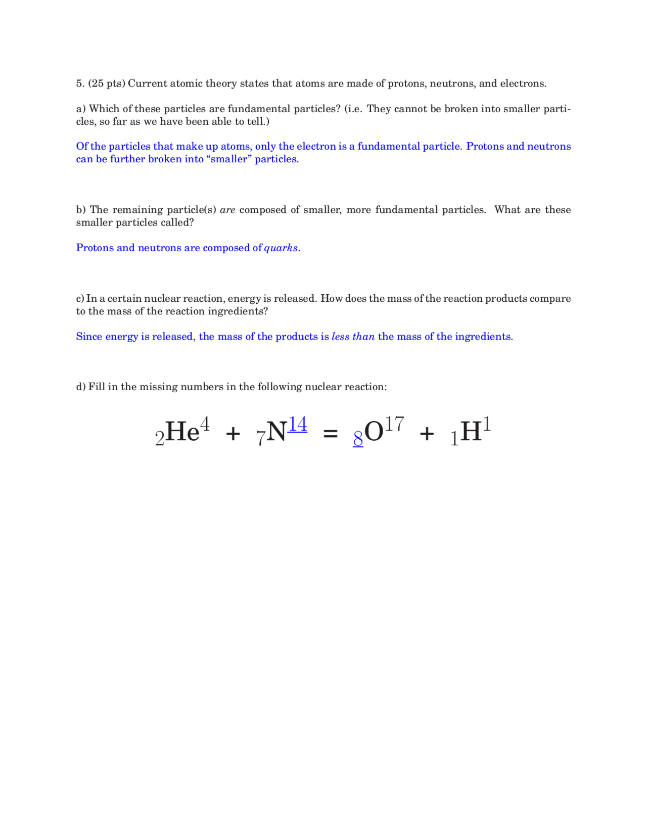 Current Atomic Theory - Introduction to Physics - Solved Exam - Docsity