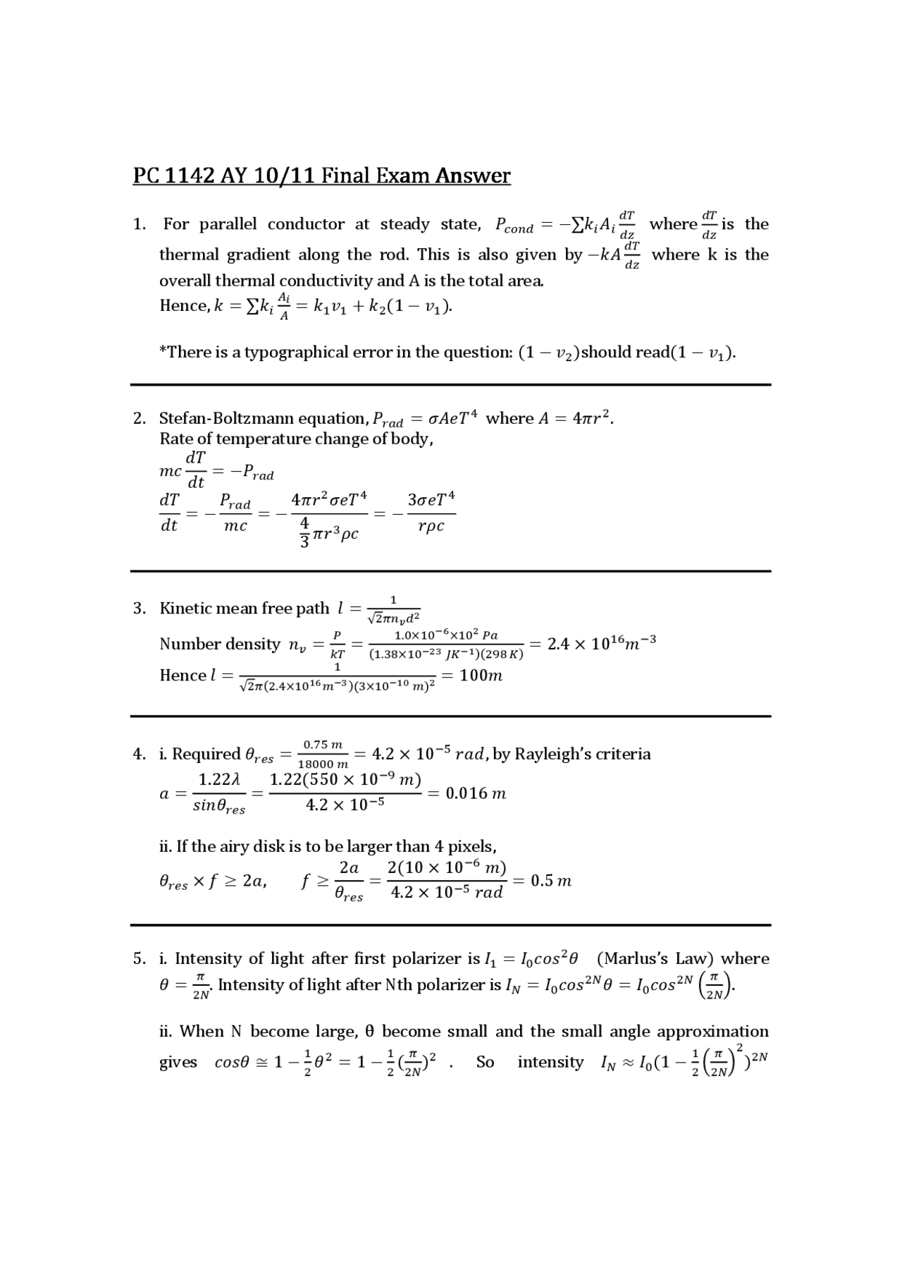Parallel Conductor - Physics - Solved Past Exam - Docsity