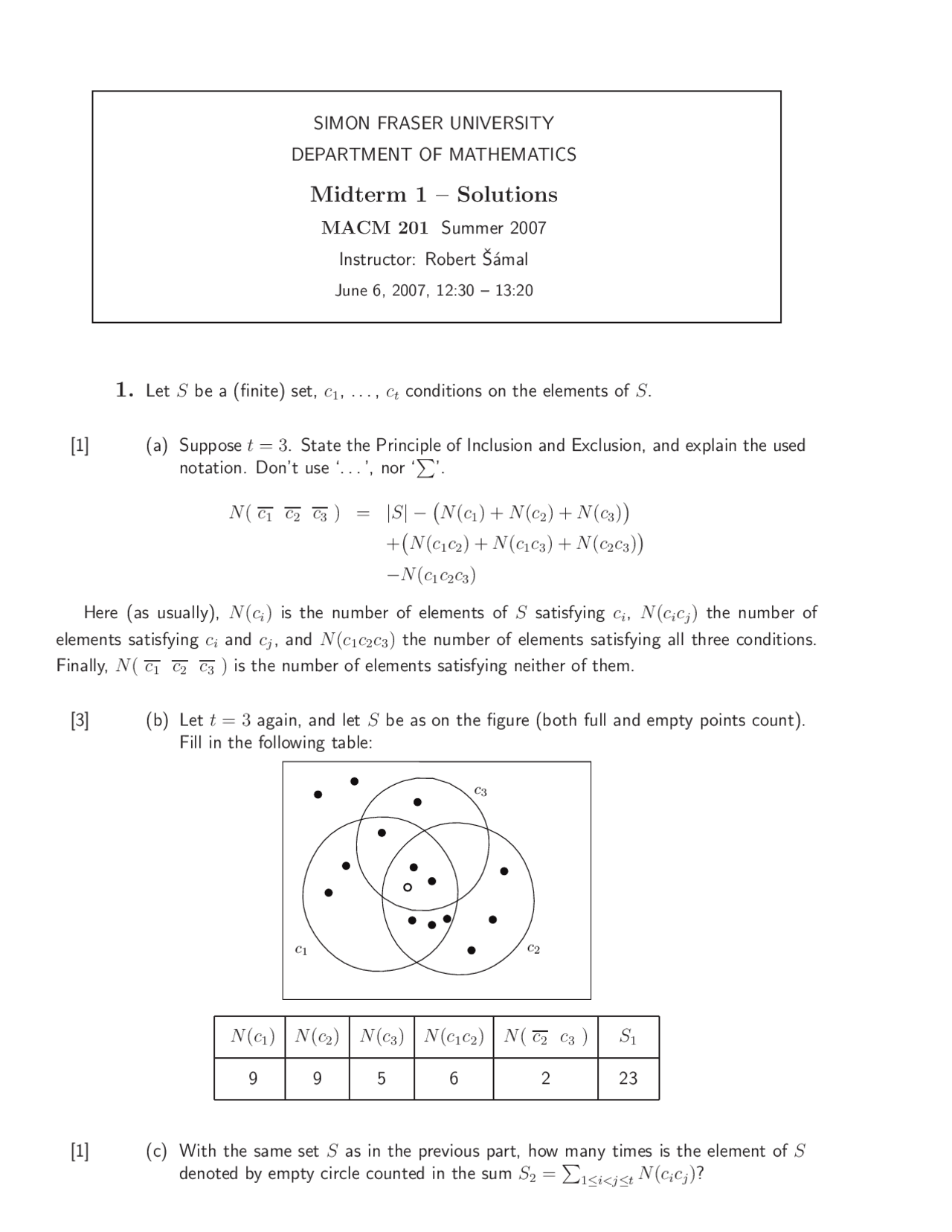 Inclusion and Exclusion - Discrete Mathematics - Exam Key | Exams ...
