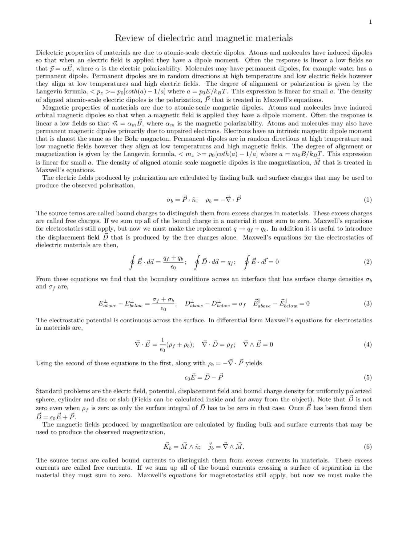 Review of Dielectric and Magnetic Materials - Electricity and Magnetism ...