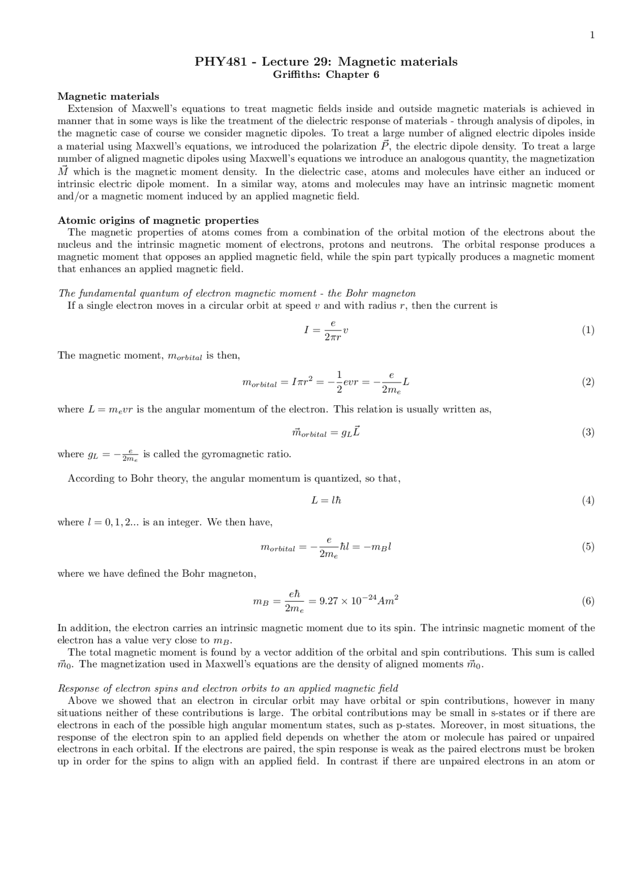 Magnetic Materials - Electricity and Magnetism - Lecture Notes - Docsity