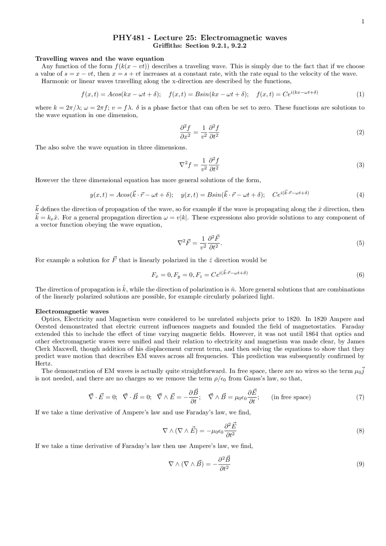 Electromagnetic Waves - Electricity and Magnetism - Lecture Notes - Docsity