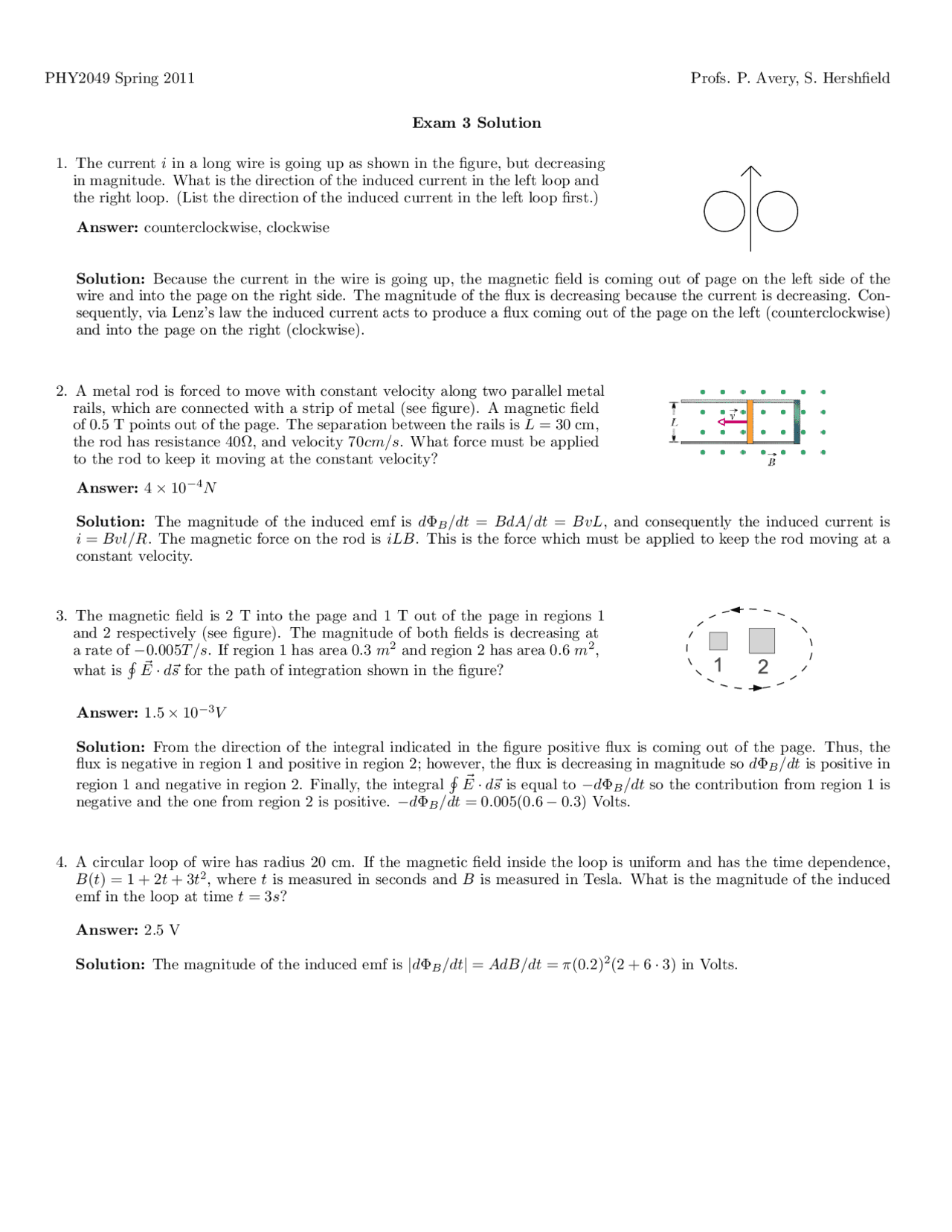 Lenz Law Physics with Calculus Solved Exam Docsity