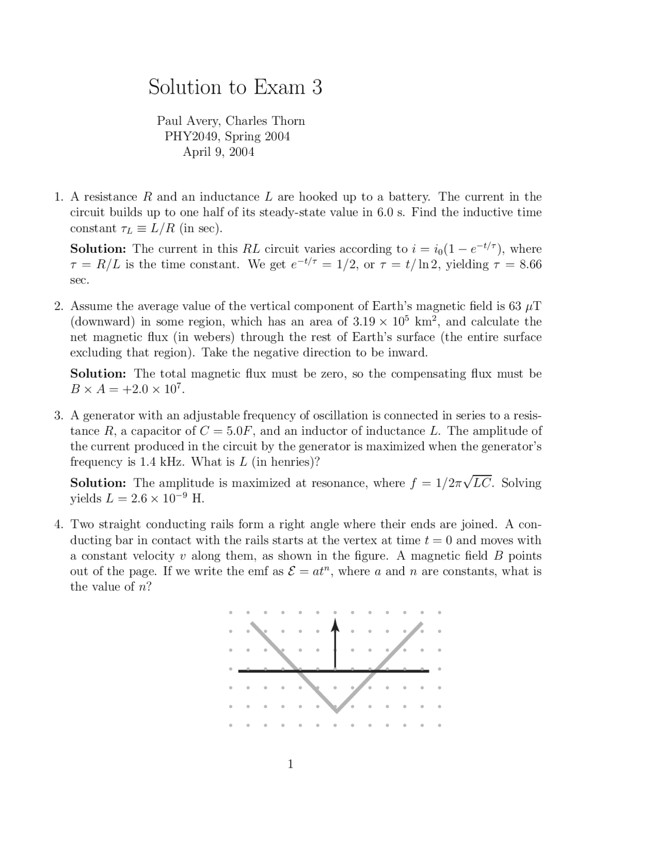 Inductive Time Constant Physics with Calculus Solved Exam Docsity