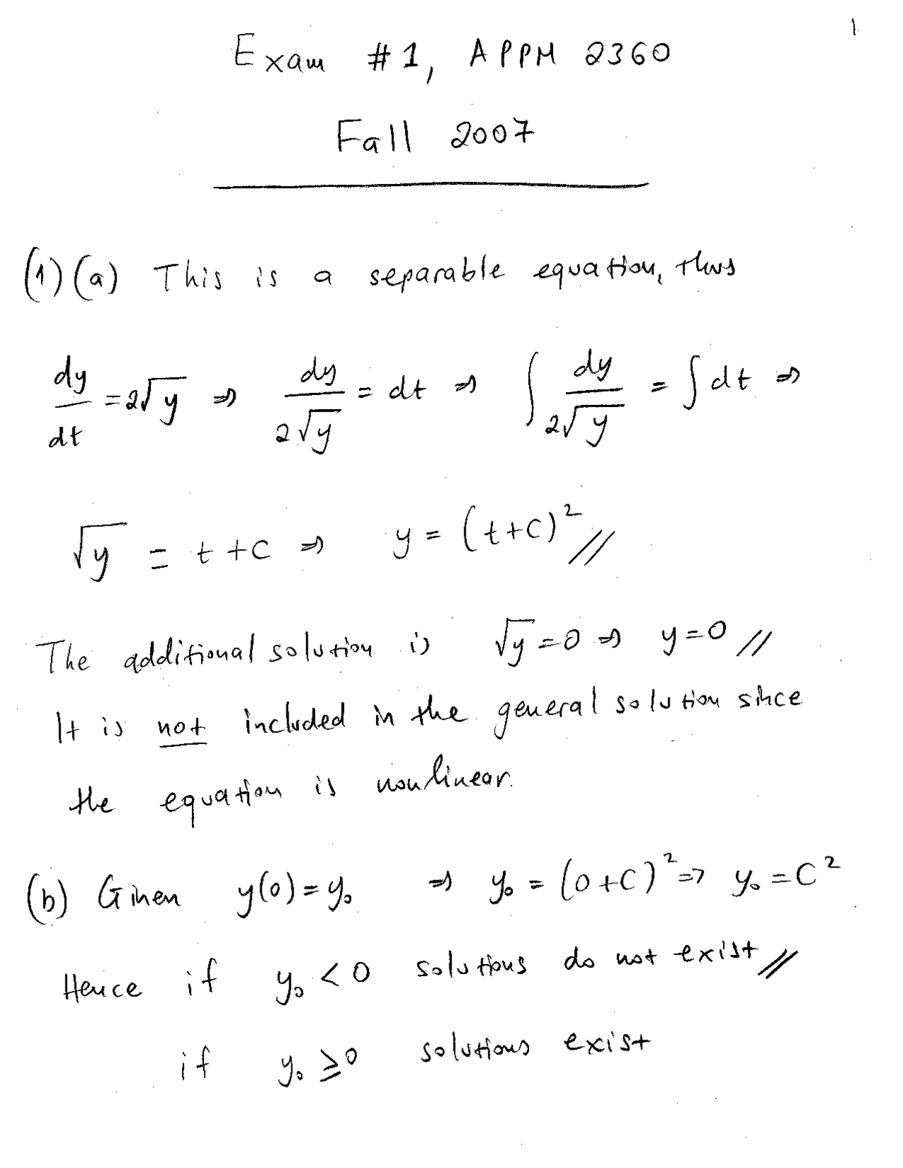 Singular Solutions - Differential Equations and Linear Algebra - Solved ...