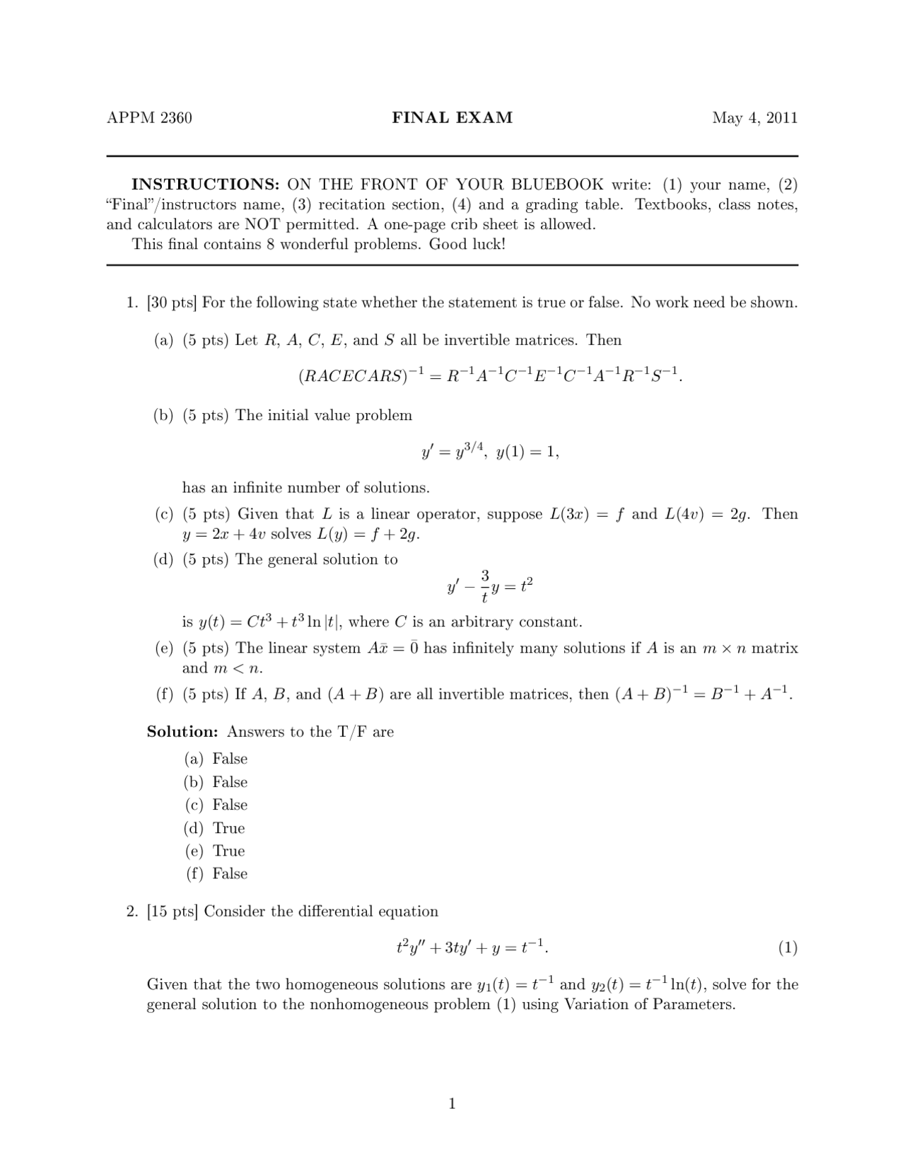 Eigenvalues Differential Equations and Linear Algebra Solved Exam