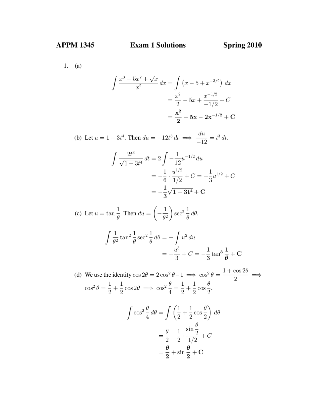 Linearization Formula - Calculus One - Solved Exam - Docsity